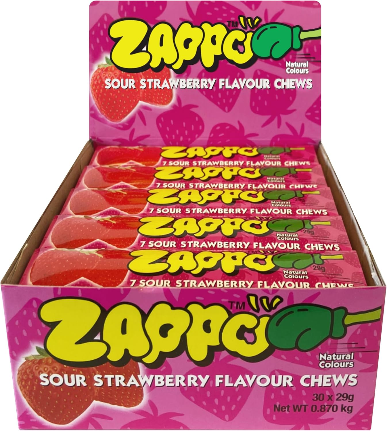 ZAPPO Sour Strawberry Flavoured Chews - (Bulk Pack of 30 Sticks)