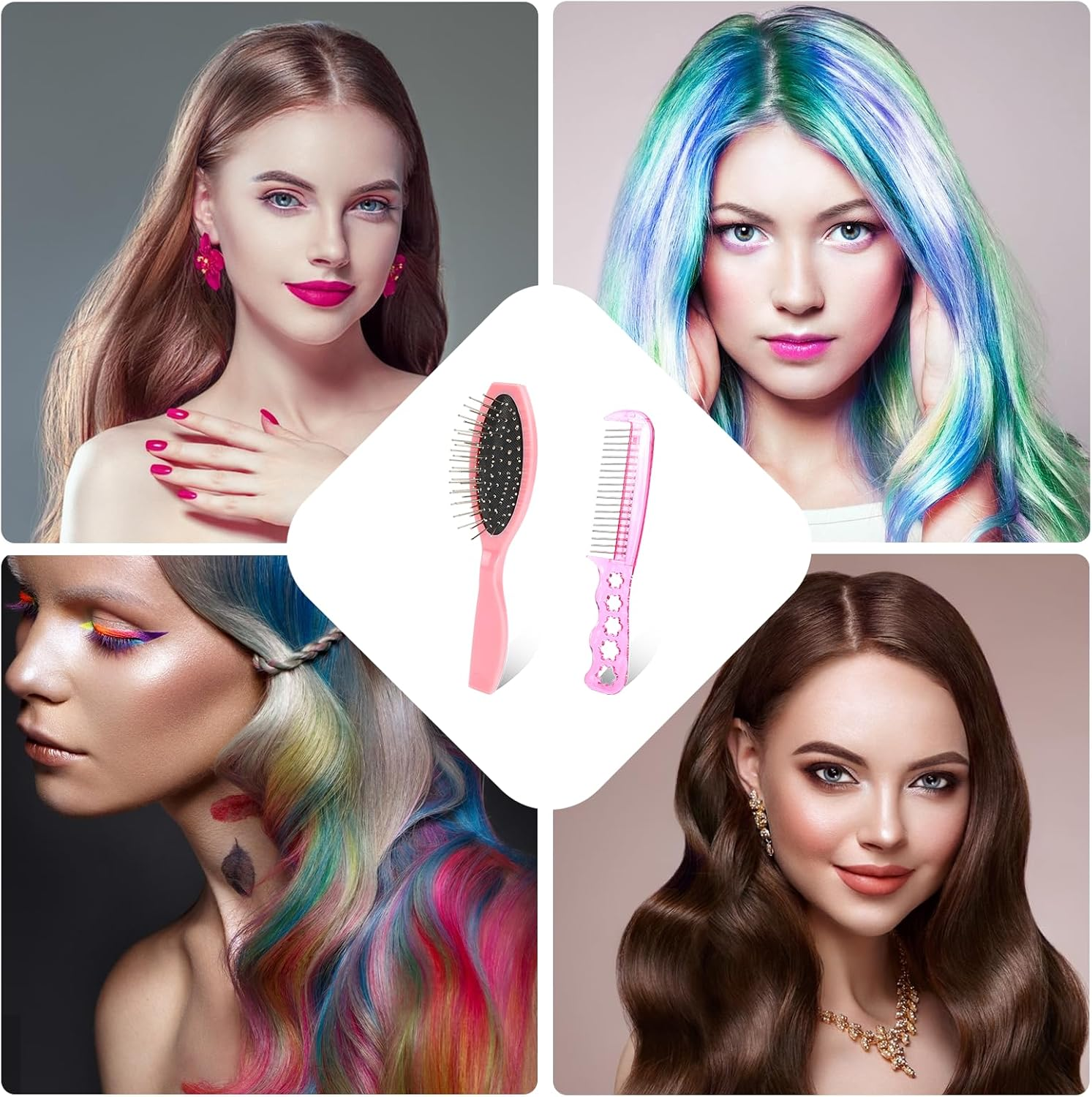 Hair Extension Brushes, 2 Pieces Wig Brush for Synthetic Wigs Portable Synthetic Hair Brush Metal Wire Wet Hair Comb Professional Stainless Steel Teeth Wig Brush for Women Girls Human Hair, Pink image number 5