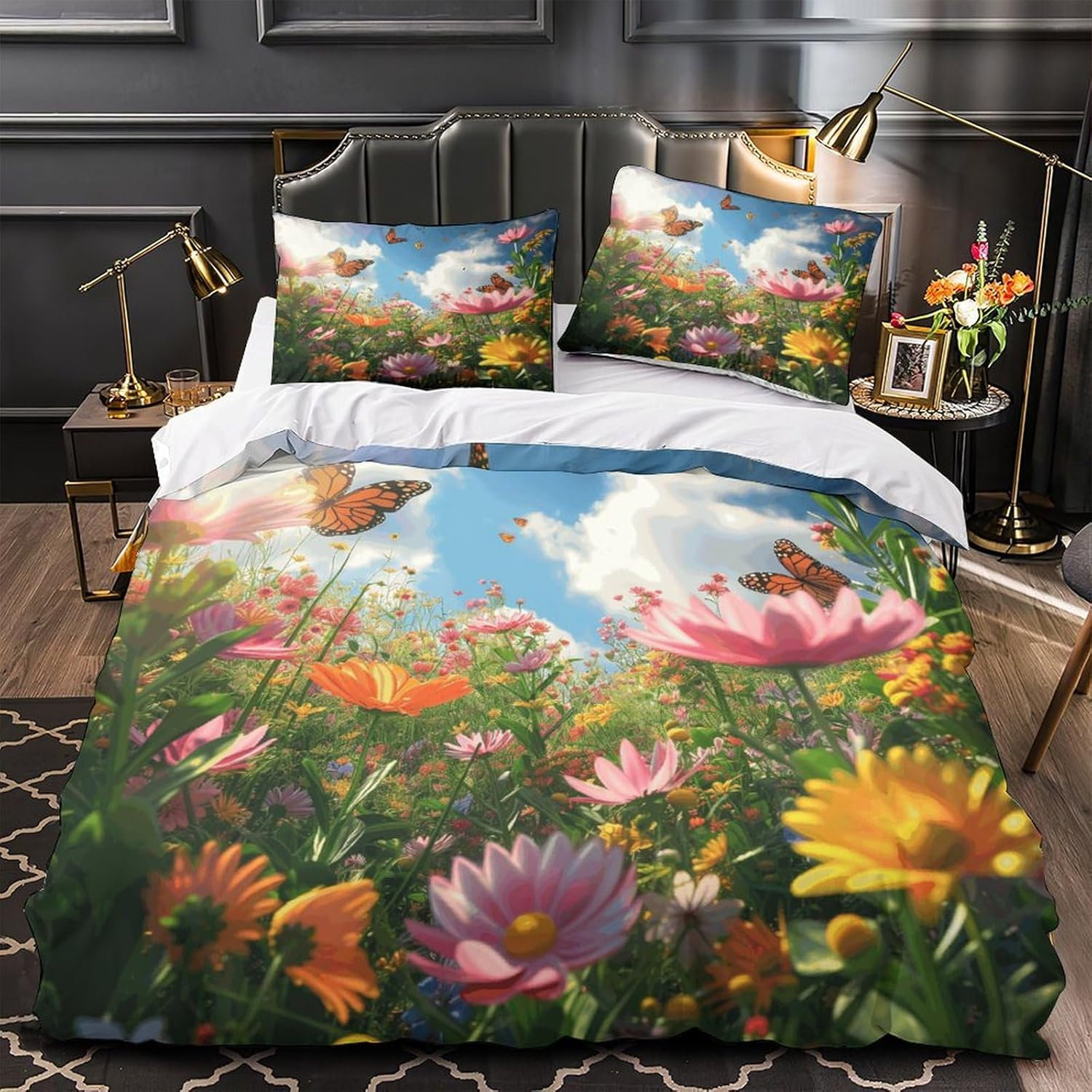Butterfly 3D Printed Duvet Cover Set Microfiber 3 Pieces Quilt Cover Bedding Set with Pillowcases Soft Comforter Cover with Zipper for Kids Adults,Double（180X210Cm）