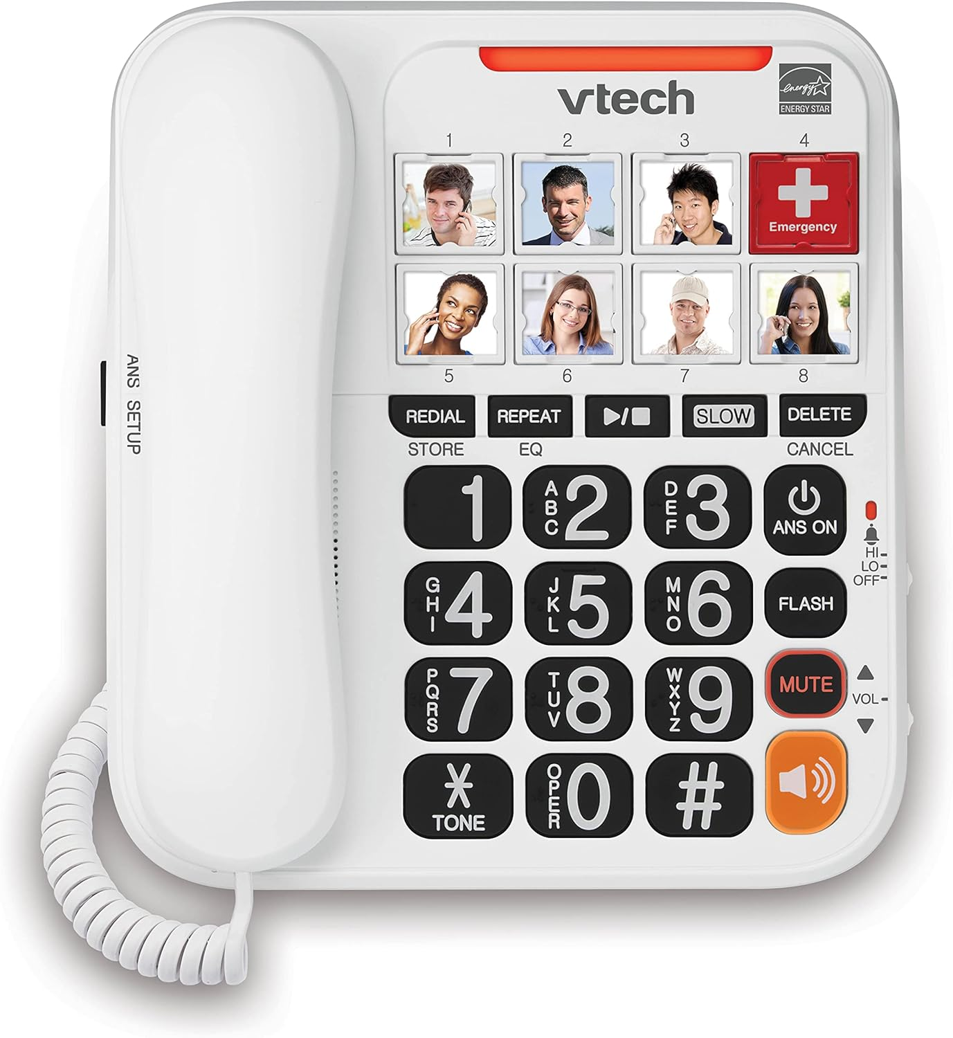 VTECH SN1127 Amplified Corded Answering System. 8 Photo Speed Dial, 90Db Ringer Volume, Big High-Contrast Buttons, Audio Booster(+40Db), Visual Ringer. Perfect for Seniors, Visually & Hearing Impaired image number 1