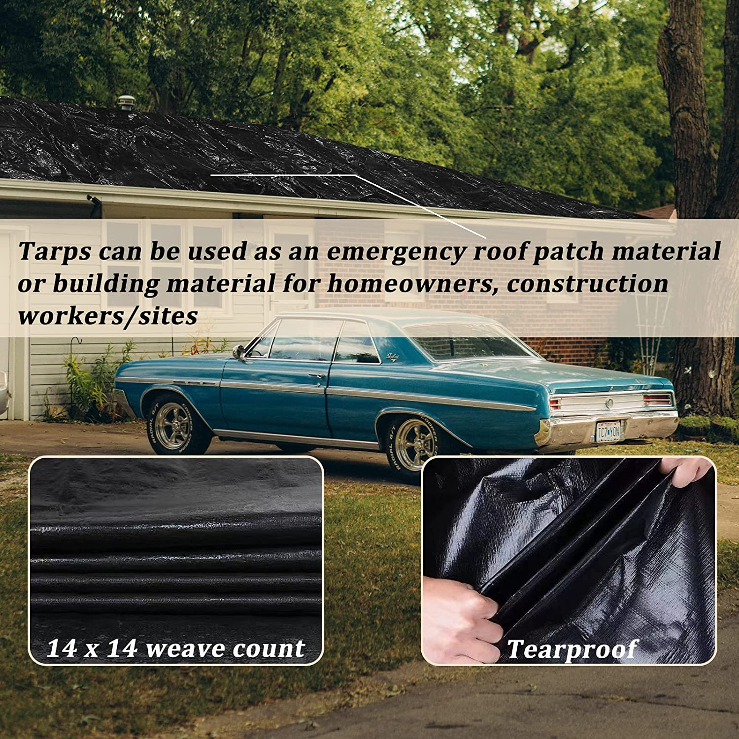 UCINNOVATE Black Poly Tarp 3 X 4 M Heavy Duty Waterproof Tarpaulin, 14 Mil Durable Black Cover Sheet with Grommets for Outdoor, Truck, Cargo, Pool, Storage Shed, Frame, Emergency Roof, Hay-Pile image number 5