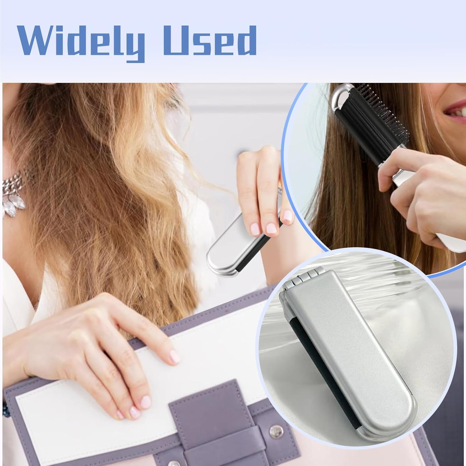 Travel Hair Brush with Mirror, Folding Brush, Foldable Mini Hair Brush, Pocket Travel Brush, Folding Hair Massage Comb, Mini Hair Brush, Portable Silver Hair Styling Comb for Men, Girls, Women