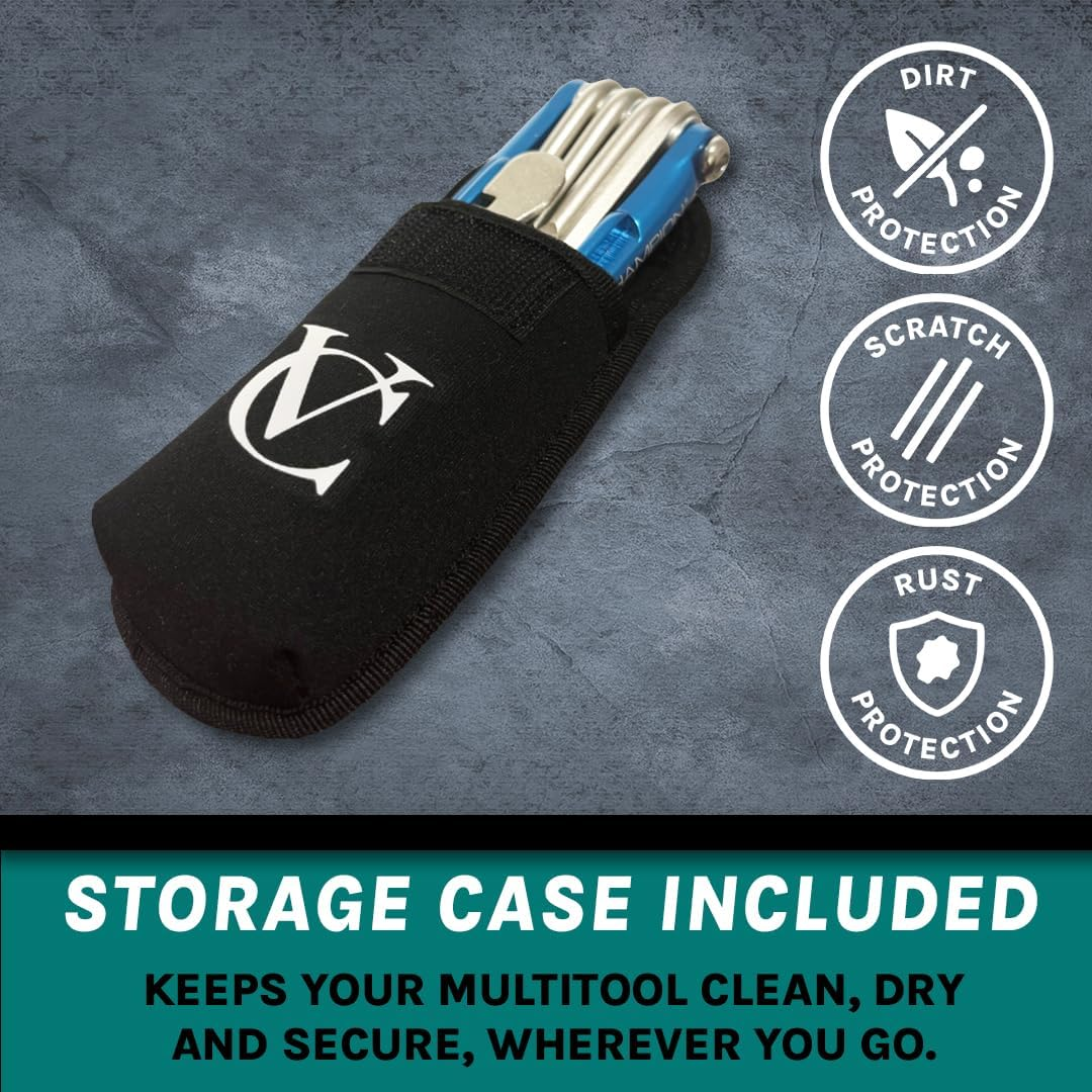 Velochampion Bike Multitool 14In1 Compact Cycling Repair Kit | Allen Keys, Spoke Wrench, Screwdriver, Tyre Lever, Bottle Opener | Portable Hardwearing Bicycle Tool + Storage Case