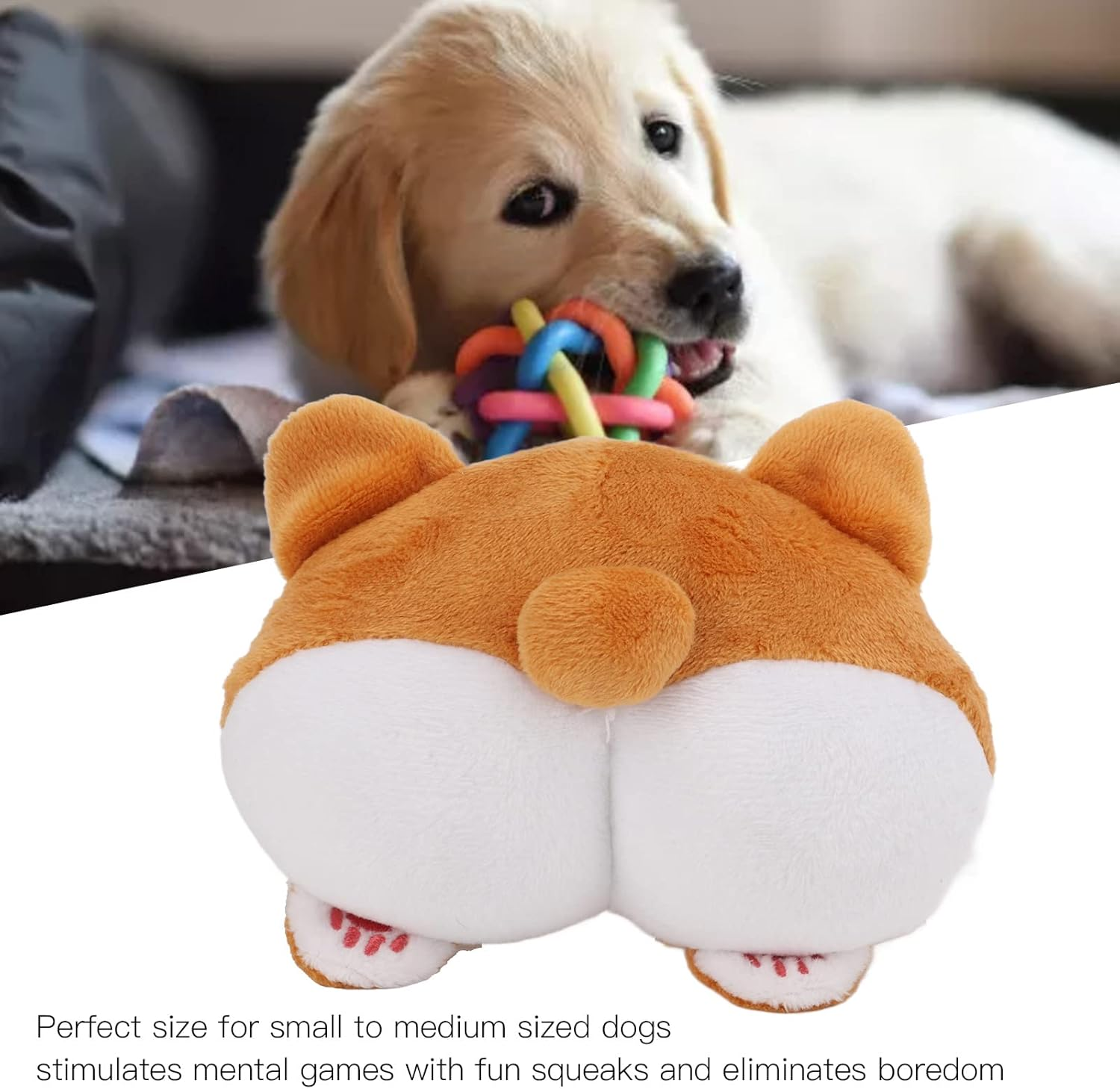 Plush Squeaky Dog Toys, Corgi Ass Plush Squeaky Toy Cleaning Teeth Pet Chew Toys, Attractive and Funny Puppy Squeaky Teething Toys for Small and Medium Sized Dogs