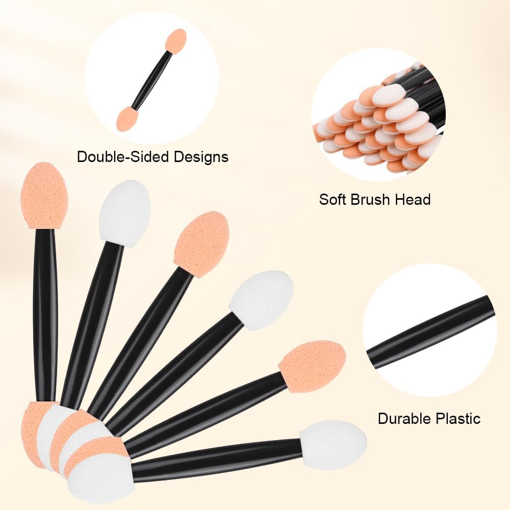 LOPHE 50PCS Sponge Eyeshadow Applicators, Disposable Beige Eye Shadows Sponge Brushes, Dual Sided Eyeshadow Brushes Eye Shadows Sponge Applicators Sticks for Eyeliner Makeup Arts Crafts Art Beauty image number 4