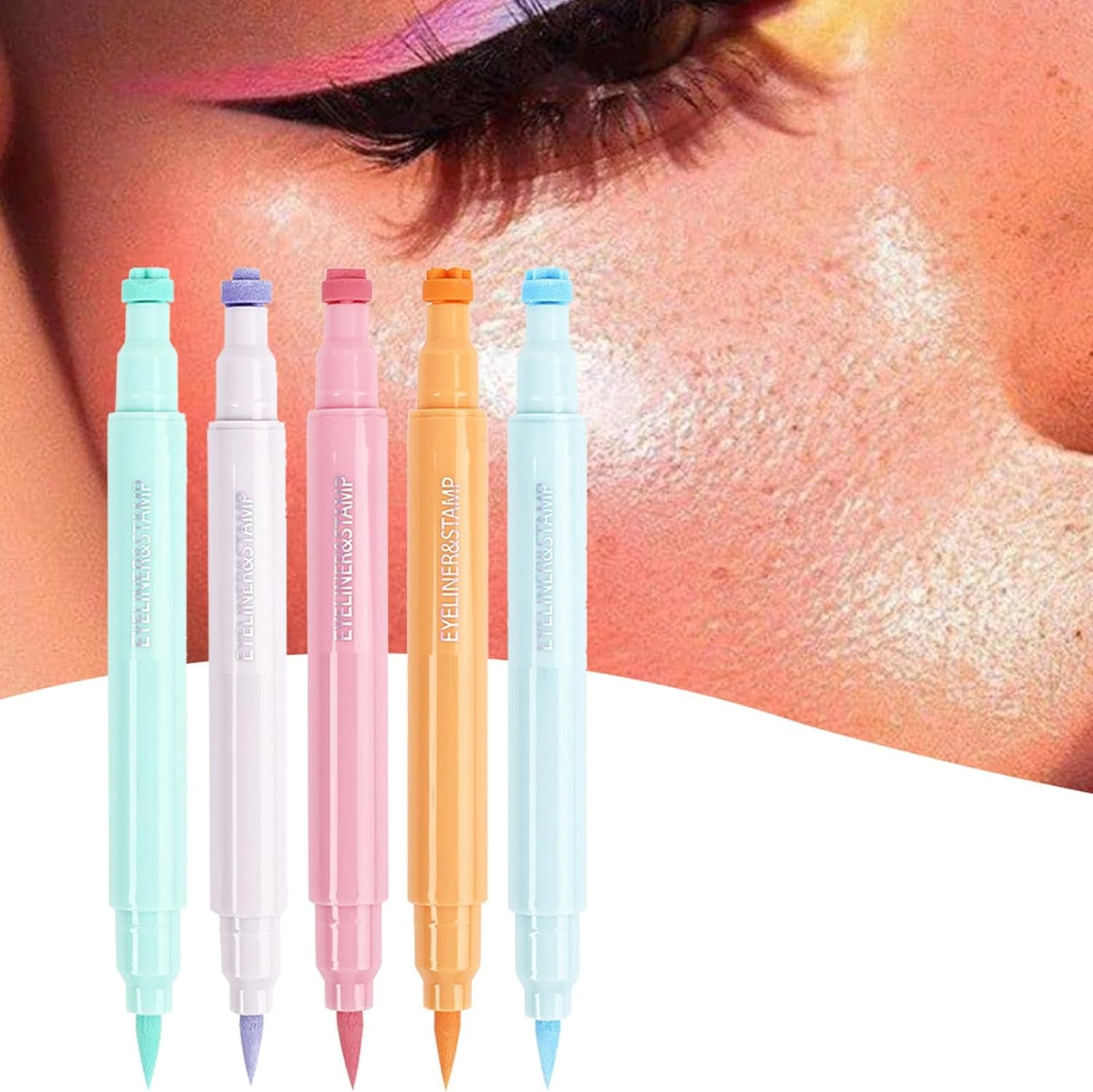 5-Piece Liquid Colored Eye Liner Stamps, Winged Eye Liner Stamp, Waterproof Eye-Lid Makeup Pen Set, Long-Lasting/Quick-Drying, Double-Ended 2In1 Pens, 1.2Ml for Daily, Casual, Festival Makeup image number 3