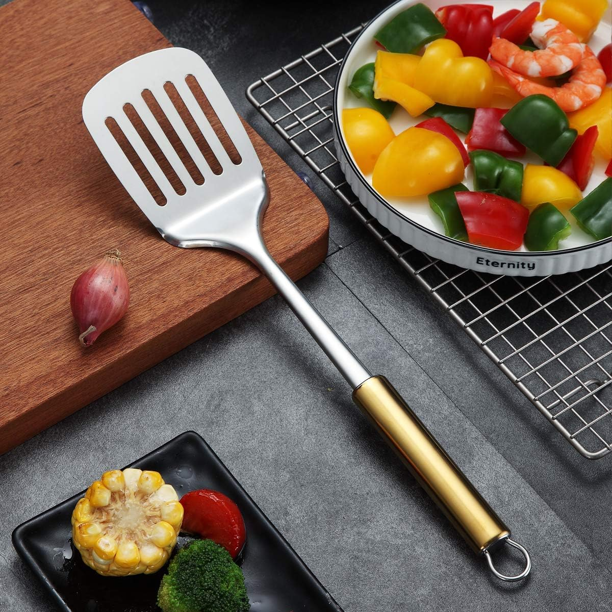 Berglander Spatula, Stainless Steel Gold Handle Slotted Turner, Golden Handle Spatulas with Titanium Plating, Kitchen Spatula for Cooking, Barbeque Turner, Spatulas for BBQ (Gold Handle)