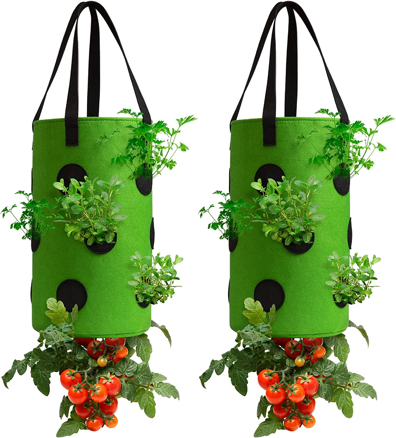 2 Pack Black and Green Upside down Tomato & Herb Planter, Hanging Durable Aeration Fabric Strawberry Planter Bags