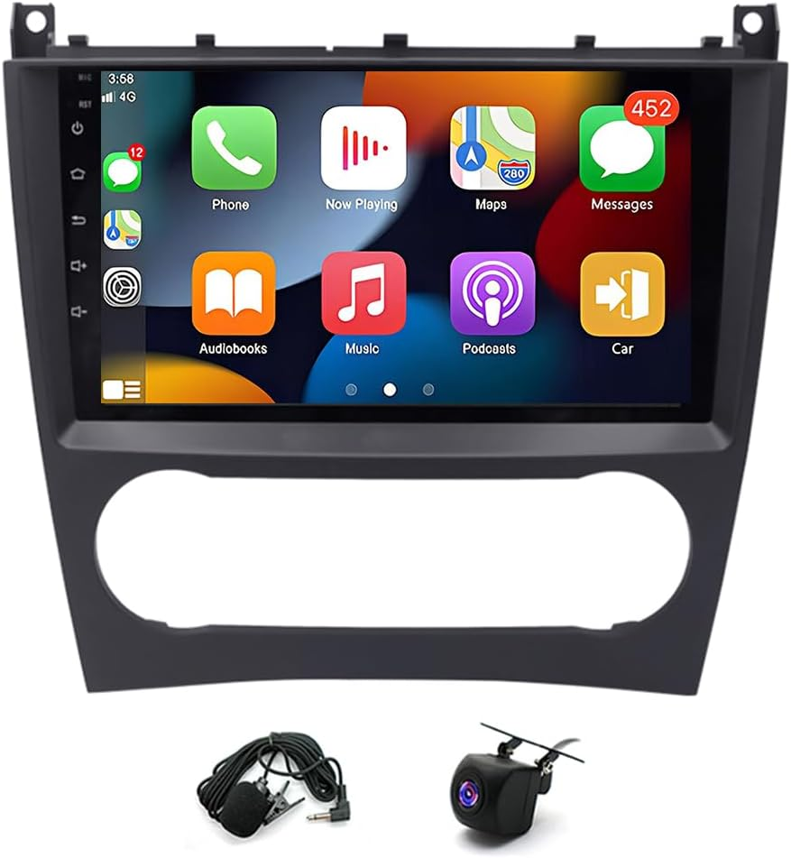 2+64G Car Stereo for Mercedes C-Class W203 C230 C280 C350 CLK W209 2003-2009 Head Unit 9 Inch Double Din Radio for CLK350 C280 C350 CLK350 Bluetooth Android Auto GPS Wifi Mic Backup Camera