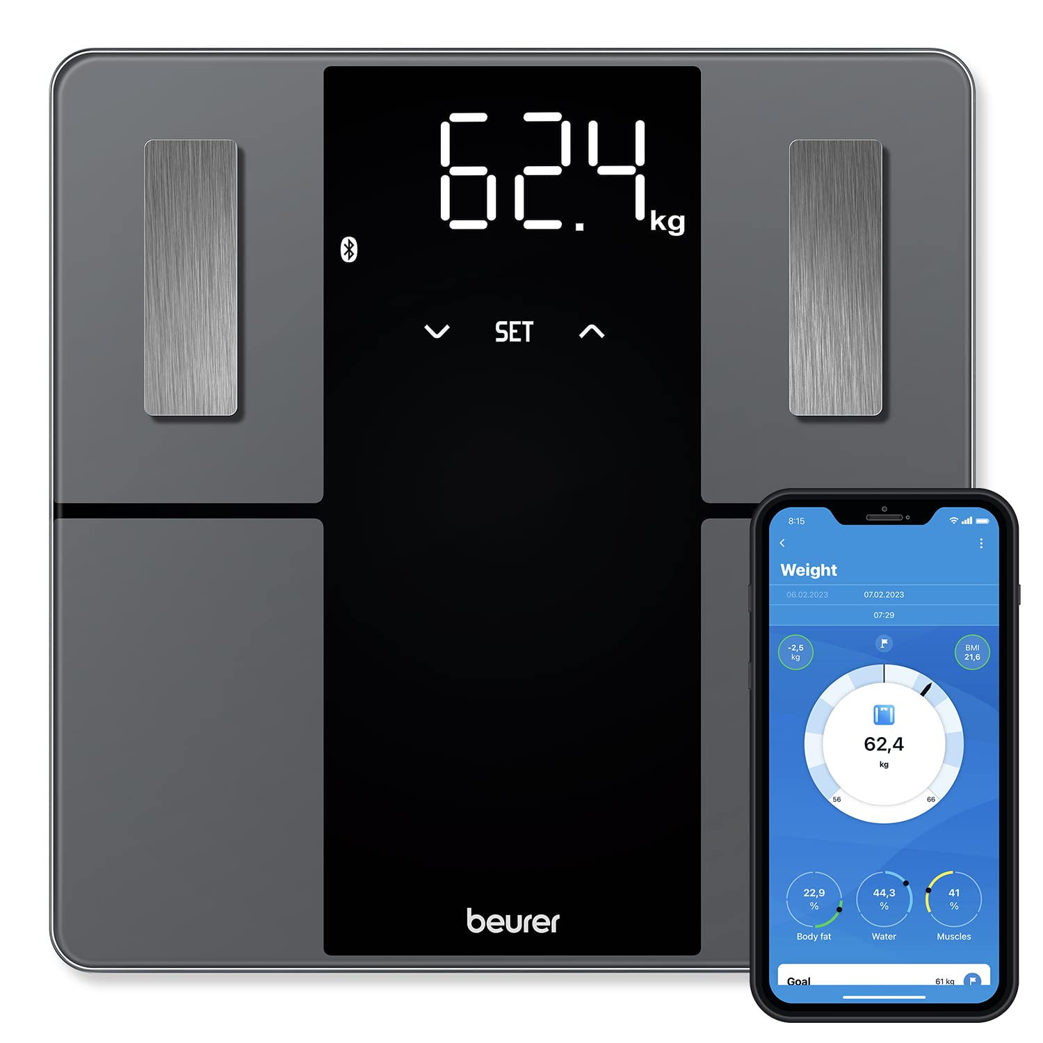 Beurer BF 500 Diagnostic Scales with Bluetooth, Digital Body Scales with App, Determination and Analysis of Body Values, Measures Body Fat and Muscle Scale, Extra Large Display image number 4