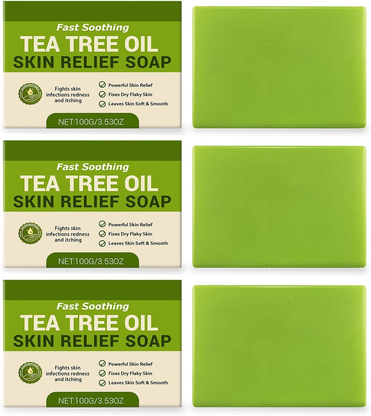 Loravey Tea Tree Relief Soap Bar, Tea Tree Oil Soap Bar, Green Soaps, Natural Foot & Body Soaps for Healthy Skin, All Natural Skin Cleanser, for Men & Women (3PC)