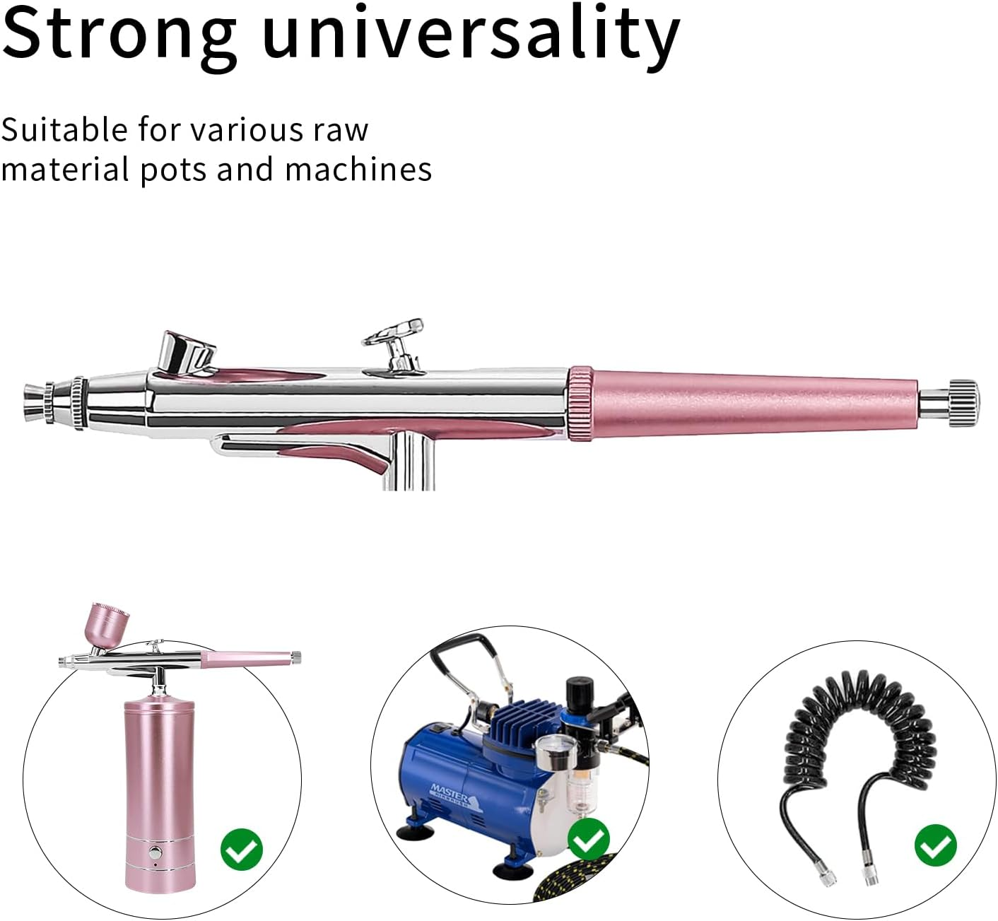 Airbrush Kit Portable Airbrush Accessories Air Brush Kit with Air Compressor 0.3 Mm Needles Air Brush Gun Set for Painting,Model,Cake Decorating，Makeup，Nail Art (Pink -0.3 Nozzle) - Black -0.3 Nozzle image number 7