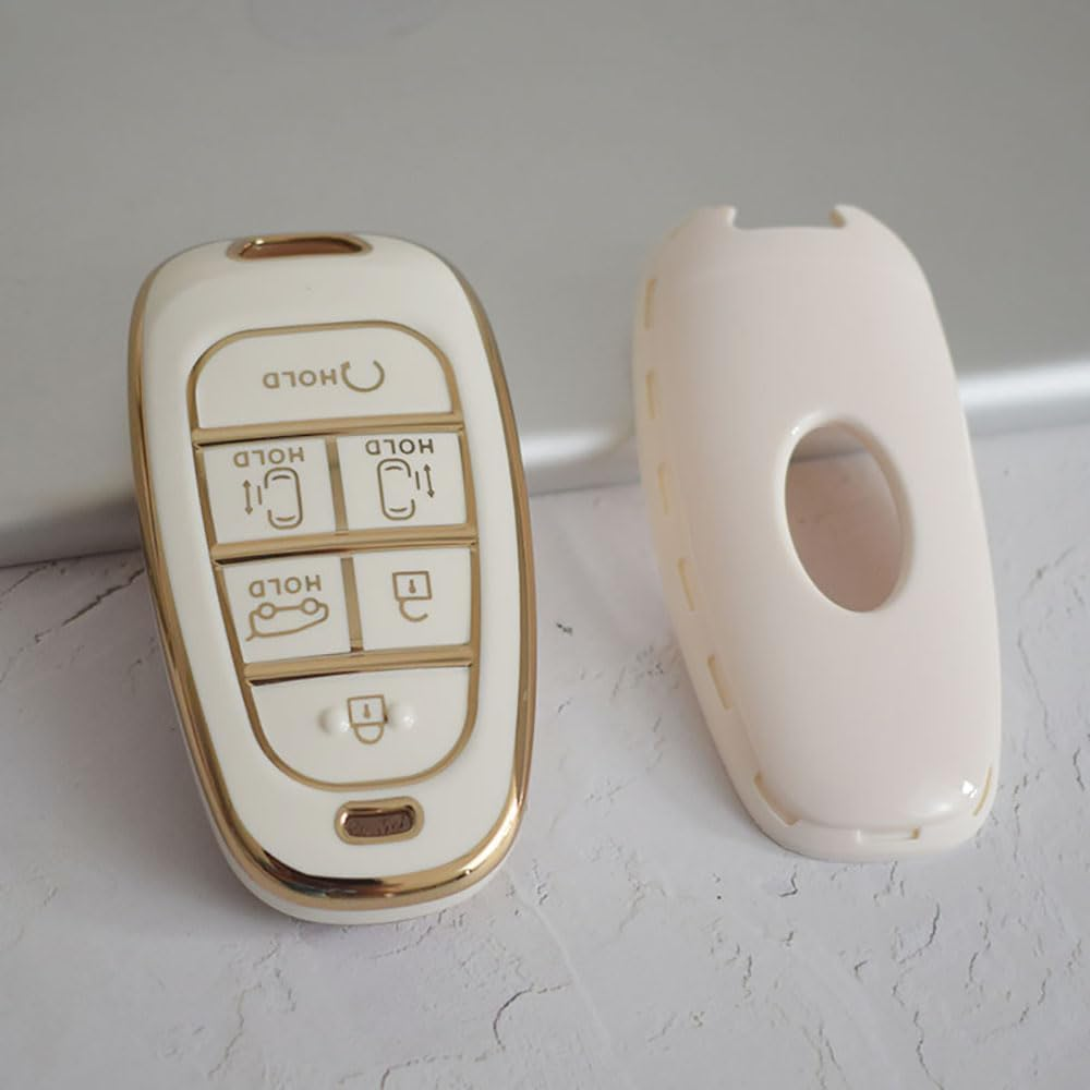 Ontto Car Key Fob Cover Fit for Hyundai Santa Fe Tucson 2022 Nexo NX4 Atos Solaris Prime 2021 Key Case TPU Remote Key Shell Holder Bag Keychain Keyring Protector Accessories 6 Buttons Black image number 4