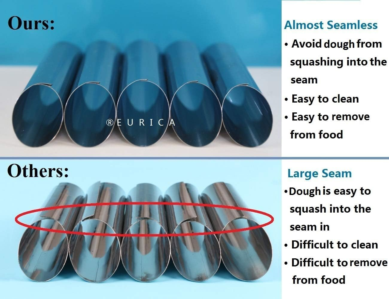 EUICAE Cannoli Tubes, 5 Inch Large Stainless Steel Cannoli Forms Non-Stick Cream Horn Danish Pastry Molds for Croissant Shell Cream Roll Pack of 15 - Cream Horn Molds 16+1 image number 3