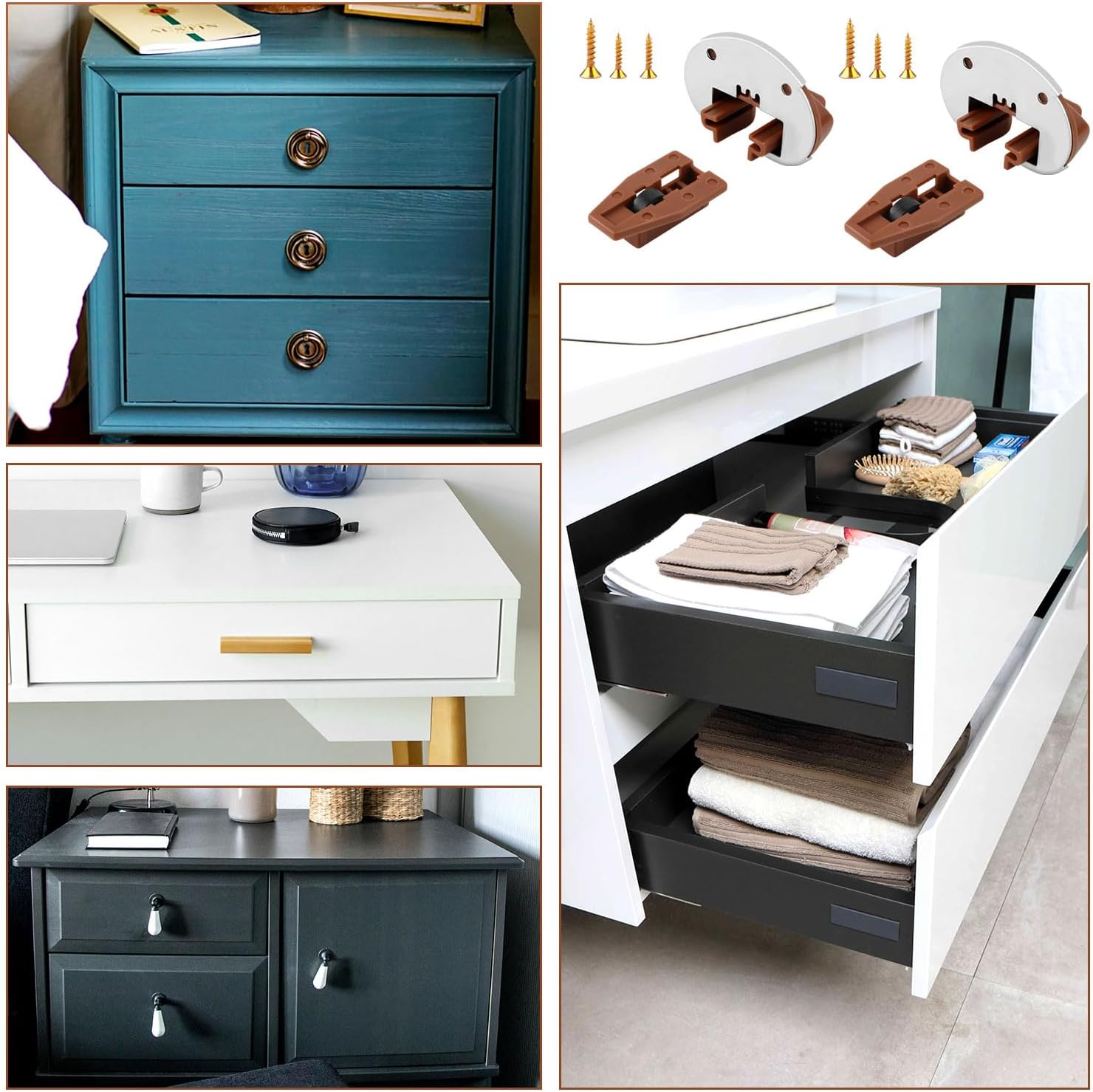 10 Sets Drawer Guide Kit, Track Slides Guides for Kenlin Rite-Trak II, Vaughan Bassett, Legacy, Dresser Drawer Replacement Parts Repair Kit, with Metal Backing and Roller image number 6