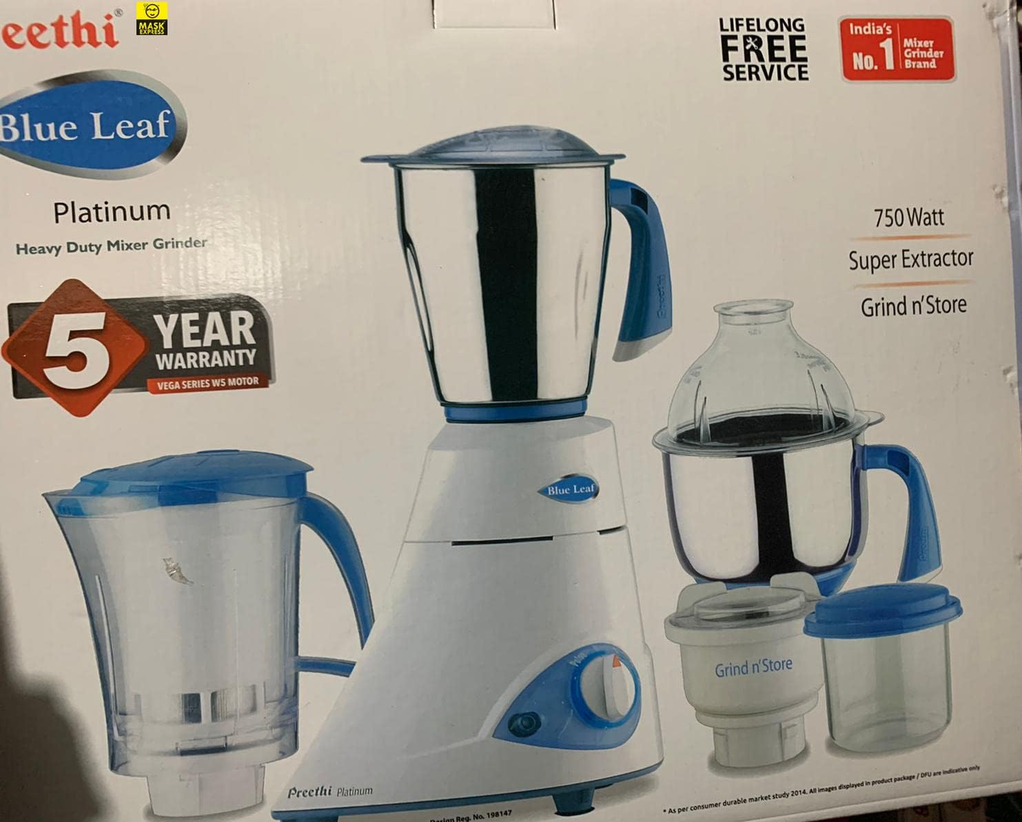 Mask Express Australia - Preethi Brand Blue Leaf Platinum 750 Watts Mixer Grinder - Sydney Stock