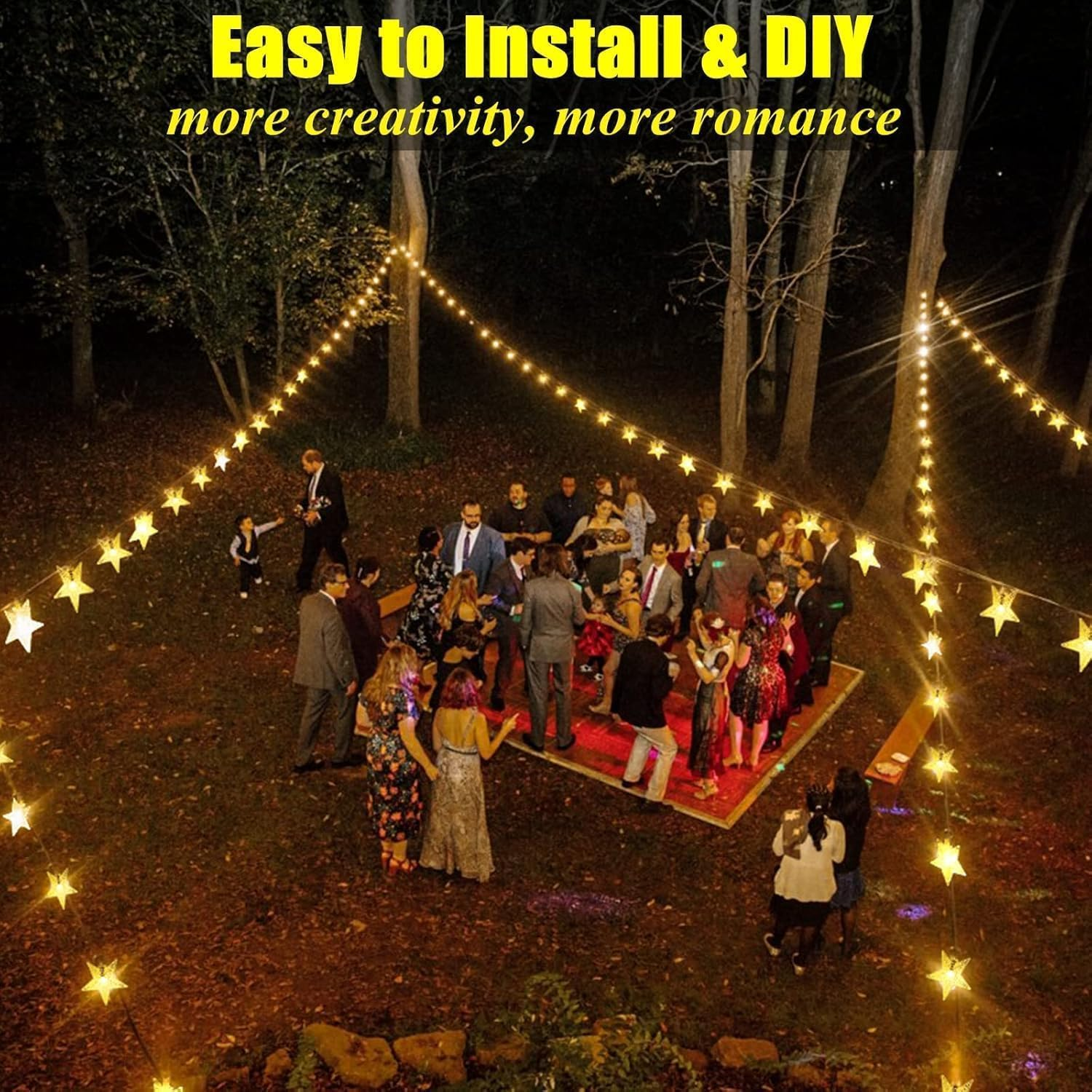 Solar String Lights Garden, 50 LED Star Fairy Lights Outdoor Solar Powered Led Star String Light Waterproof 8 Modes Decorative Light for Garden Patio Yard Home Wedding Party(Yellow - Yellow image number 3