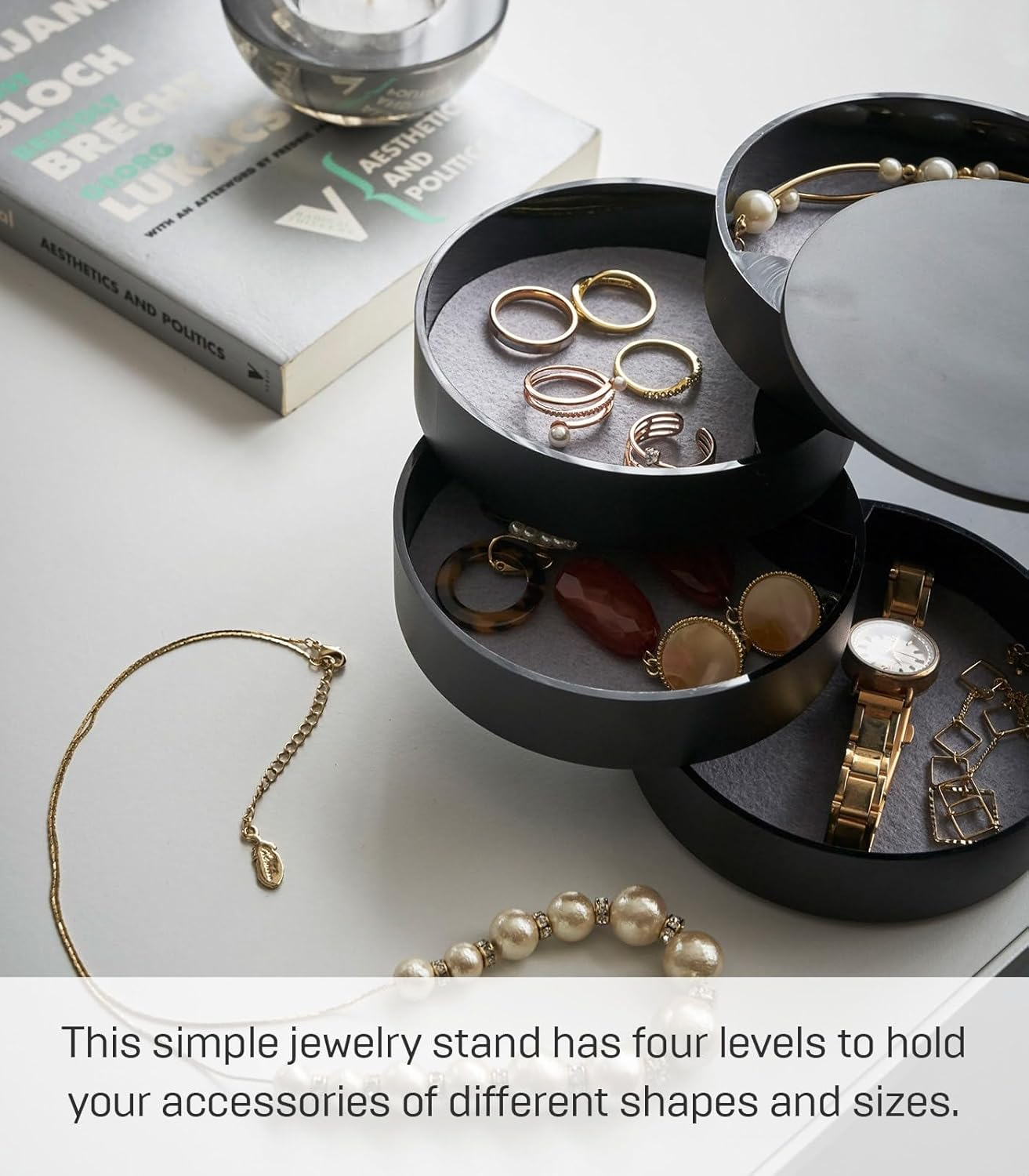 YAMAZAKI Home Tower 4-Tiered Accessory Tray Black image number 4