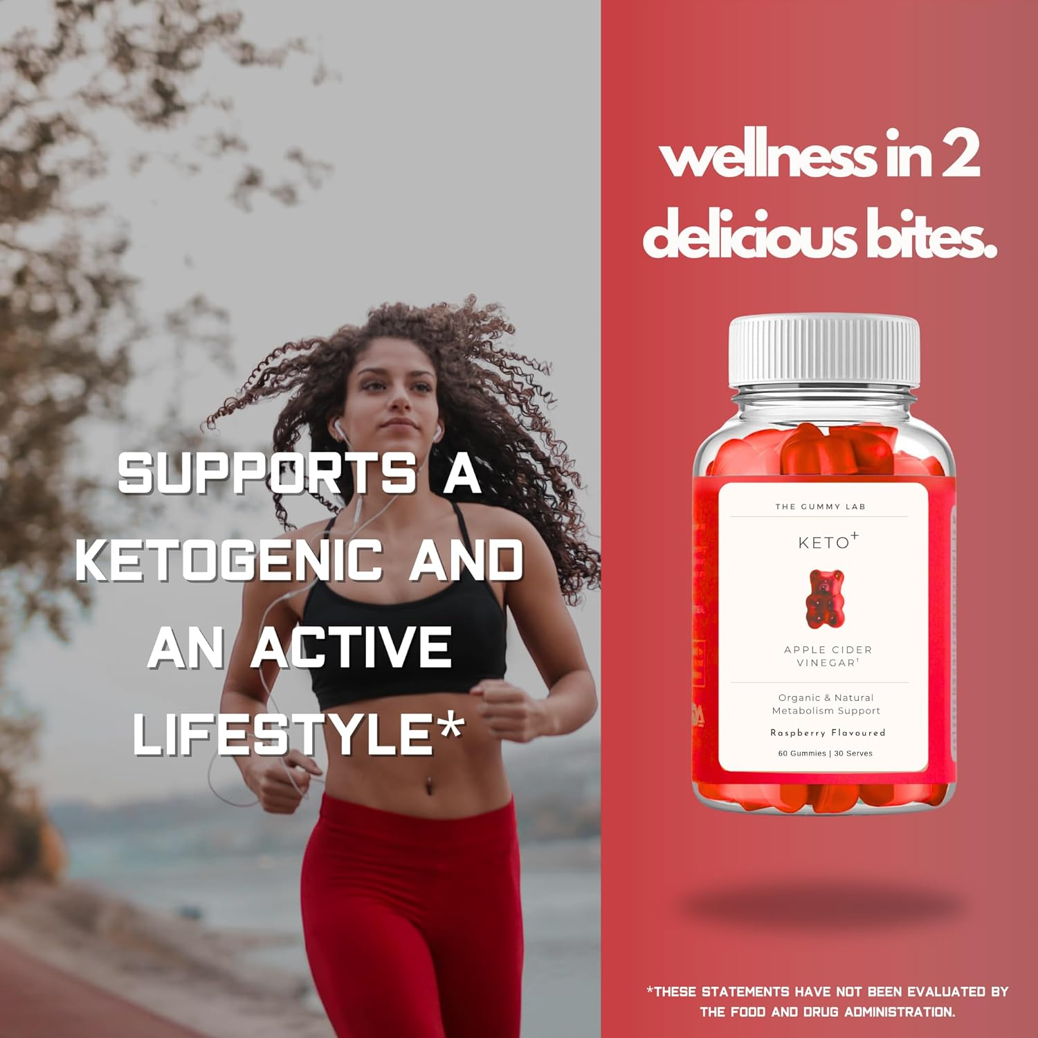 Keto+ Support Gummies 1000Mg Apple Cider Vinegar, Raspberry Flavour, 60 Gummies, Supports Ketosis, Metabolism & Energy with ACV, Folate and Vitamin B2. Vegan, Natural & Organic. image number 3