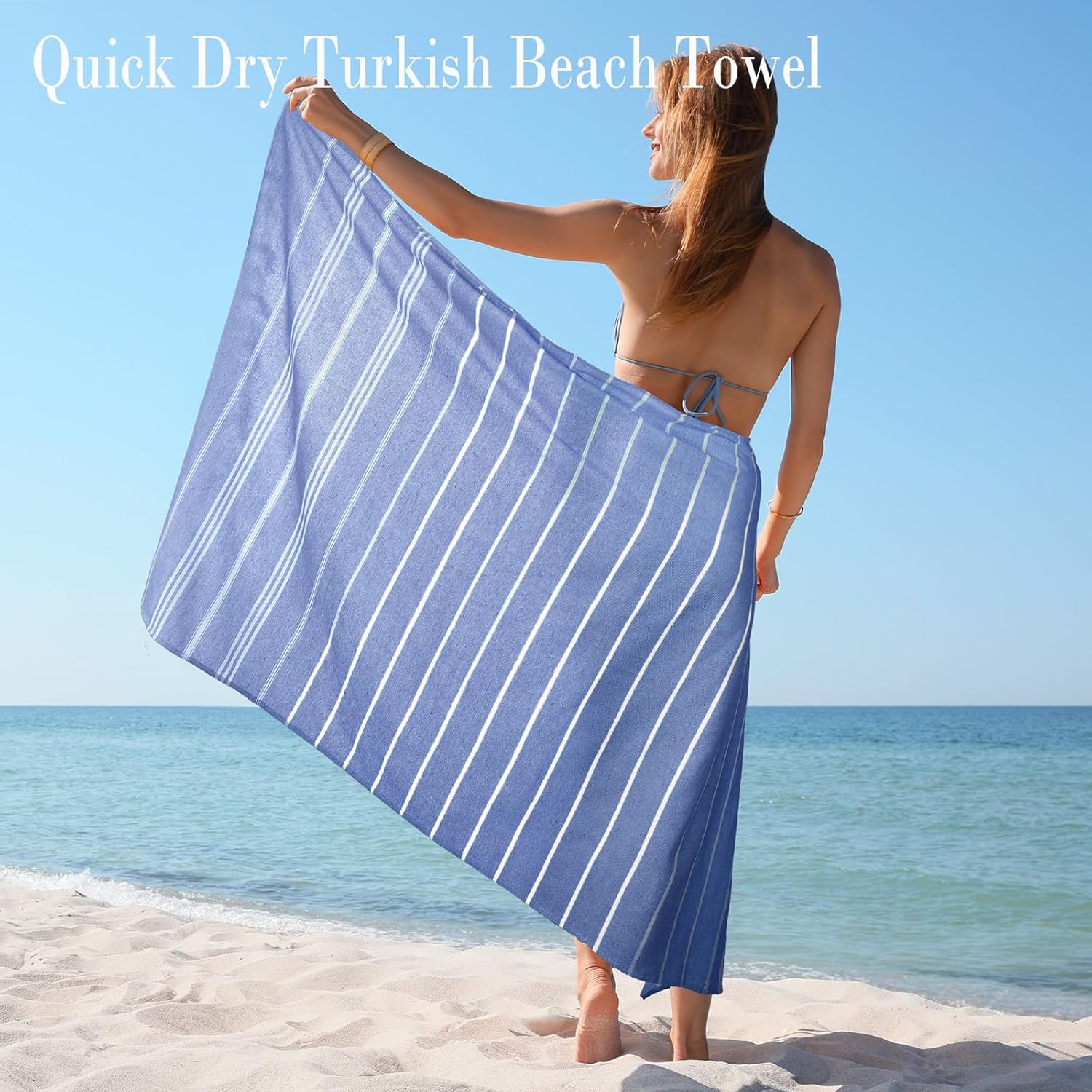 Bongu Turkish Beach Towel,180X90Cm Oversized Turkish Cotton with Travel Bag Large Quick Dry Lightweight Turkish Beach Towels for Beach, Bath, Pool Travel Towels (Navy Blue) - Blue image number 4