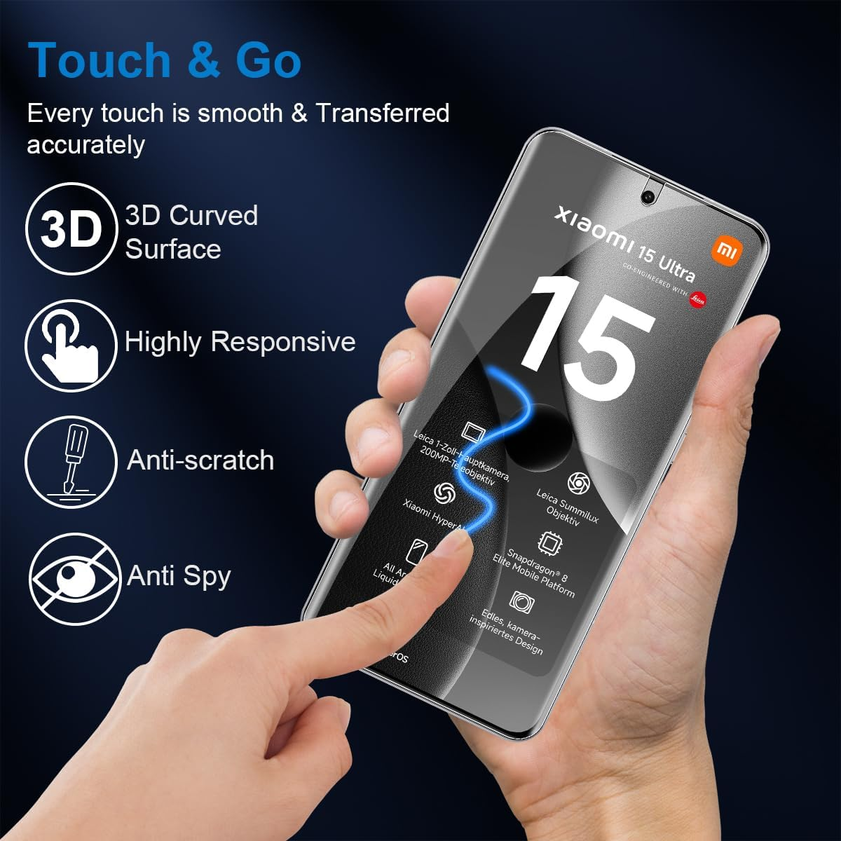 Vanrain Privacy Screen Protector for Xiaomi Mi 15 Ultra, Pack of 2 + 2 Hydrogel Privacy Screen Protector and Camera Protection, TPU Soft Film anti Spy Privacy Screen for Xiaomi 15 Ultra image number 2