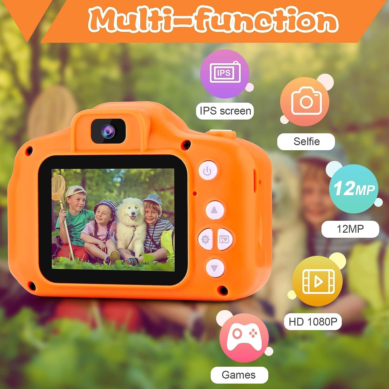 Seckton Kids Selfie Camera, Christmas Birthday Gifts for Girls&Boys Age 3-9, HD Digital Video Cameras for Toddler, Portable Toy for 3 4 5 6 7 8 Year Old Girls&Boys with 32GB SD Card (Orange-Yellow) image number 5
