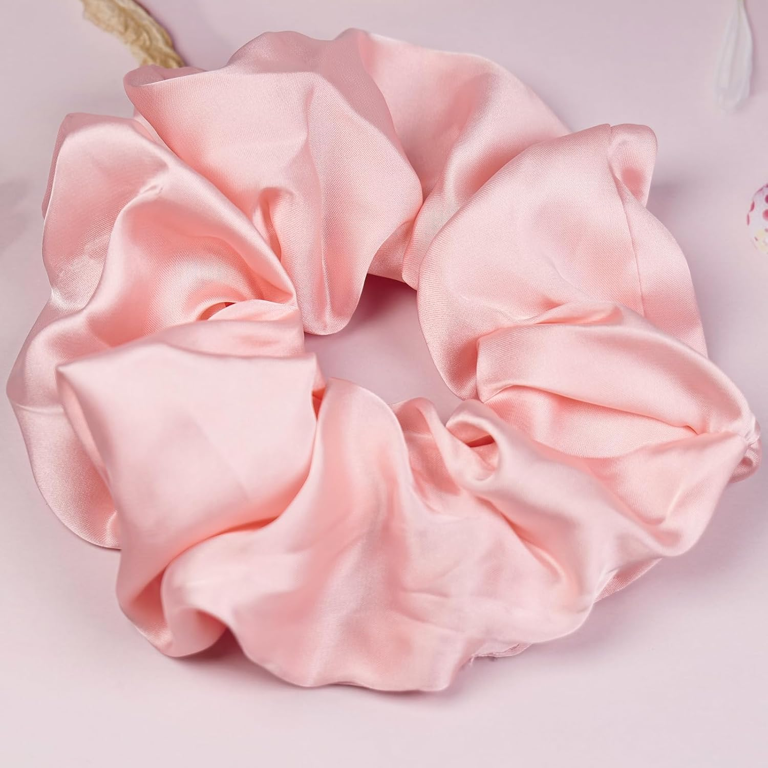 Oversized Satin Scrunchies for Women - 2 Pack Extra Large Hair Ties Accessories, Big Silk-Like Ponytail Holders, No-Damage Elastic Bands for Thick Curly Hair, Light Pink image number 2