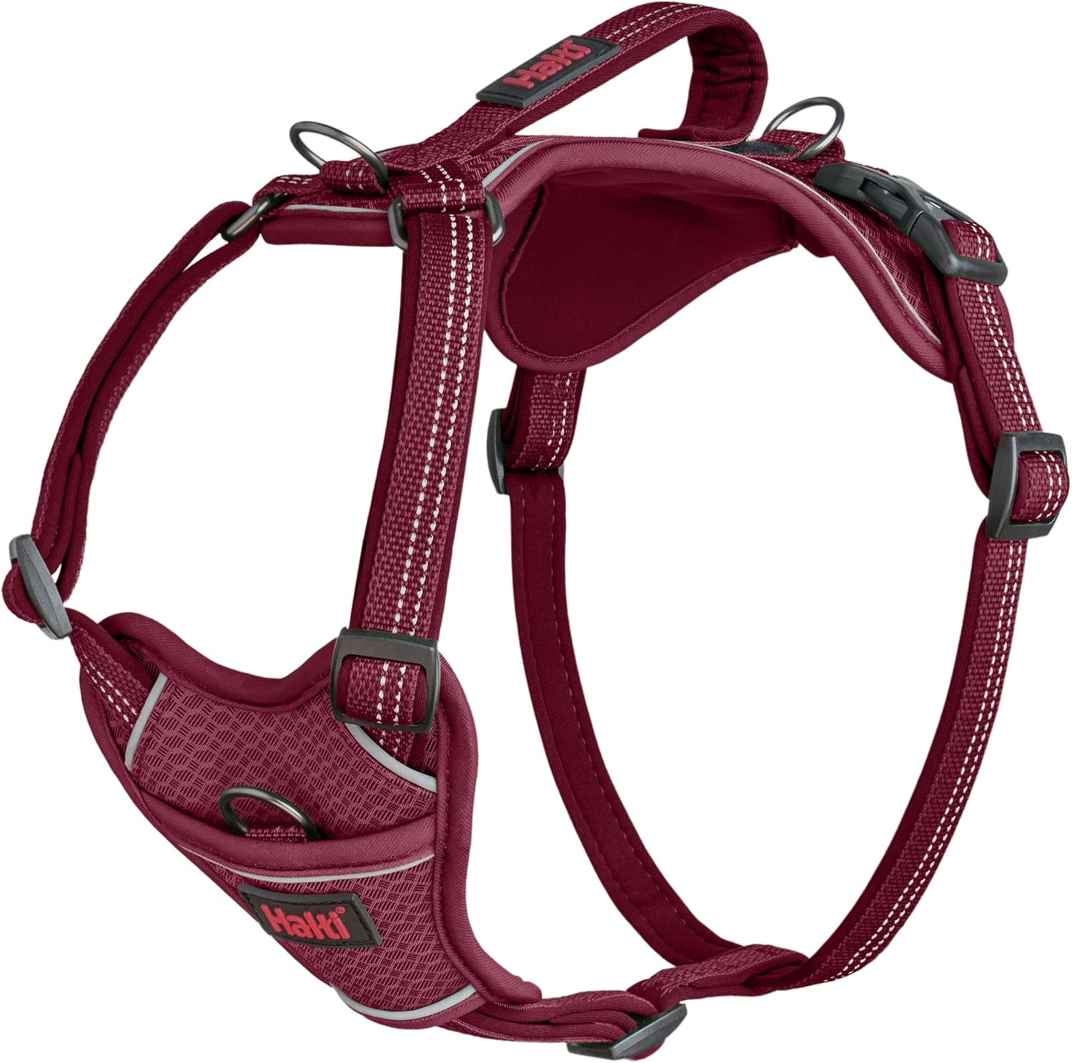 HALTI Anatomy Dog Harness with Handle - Provides Your Dog Freedom of Movement for Comfortable Walking. 3 Lead Attachment Points, Neoprene Padded, Adjustable, and Reflective (Size Large, Grey)