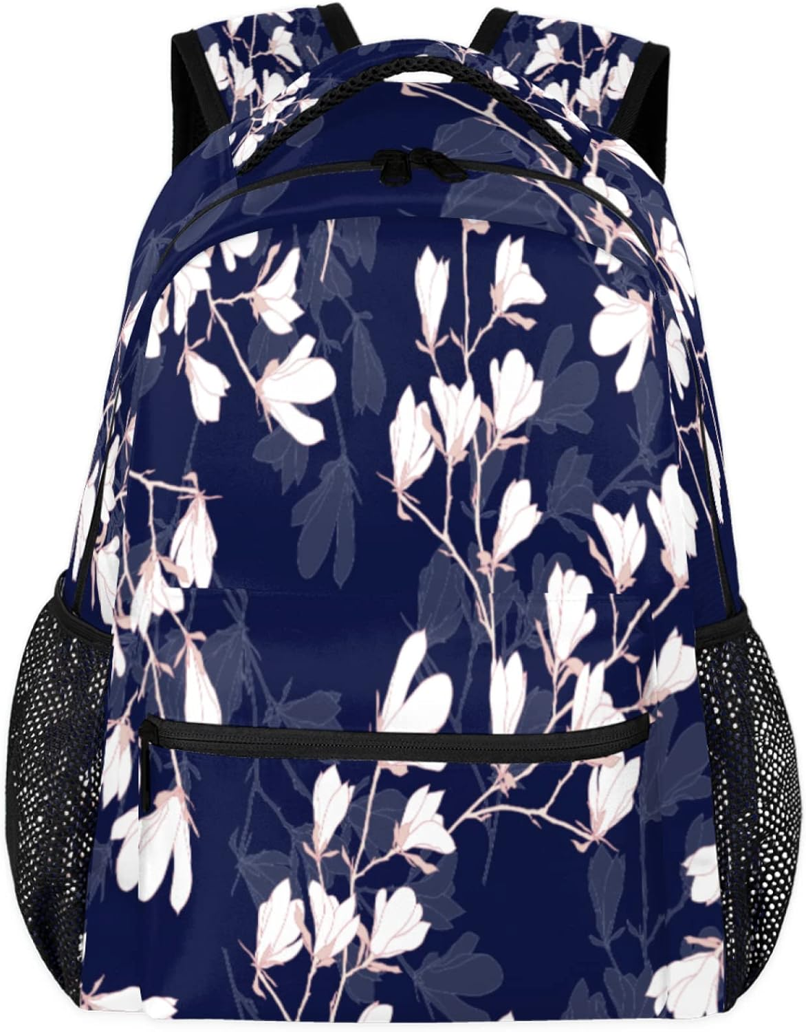 Tropicallife White Flower Pattern Backpack Lightweight Waterproof Rucksacknational Plant School Bags for Girls Boys Durable Canvas Casual Dayback with Double Mesh Side Pockets, Multi, L image number 6