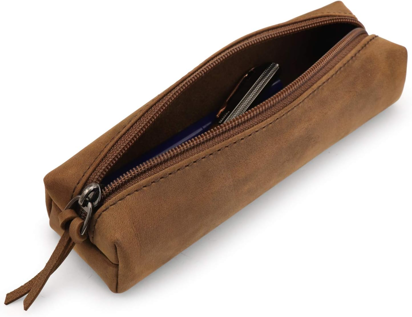 Otto Angelino Genuine Leather Zipper Pen, Pencil & Cosmetic Case image number 2