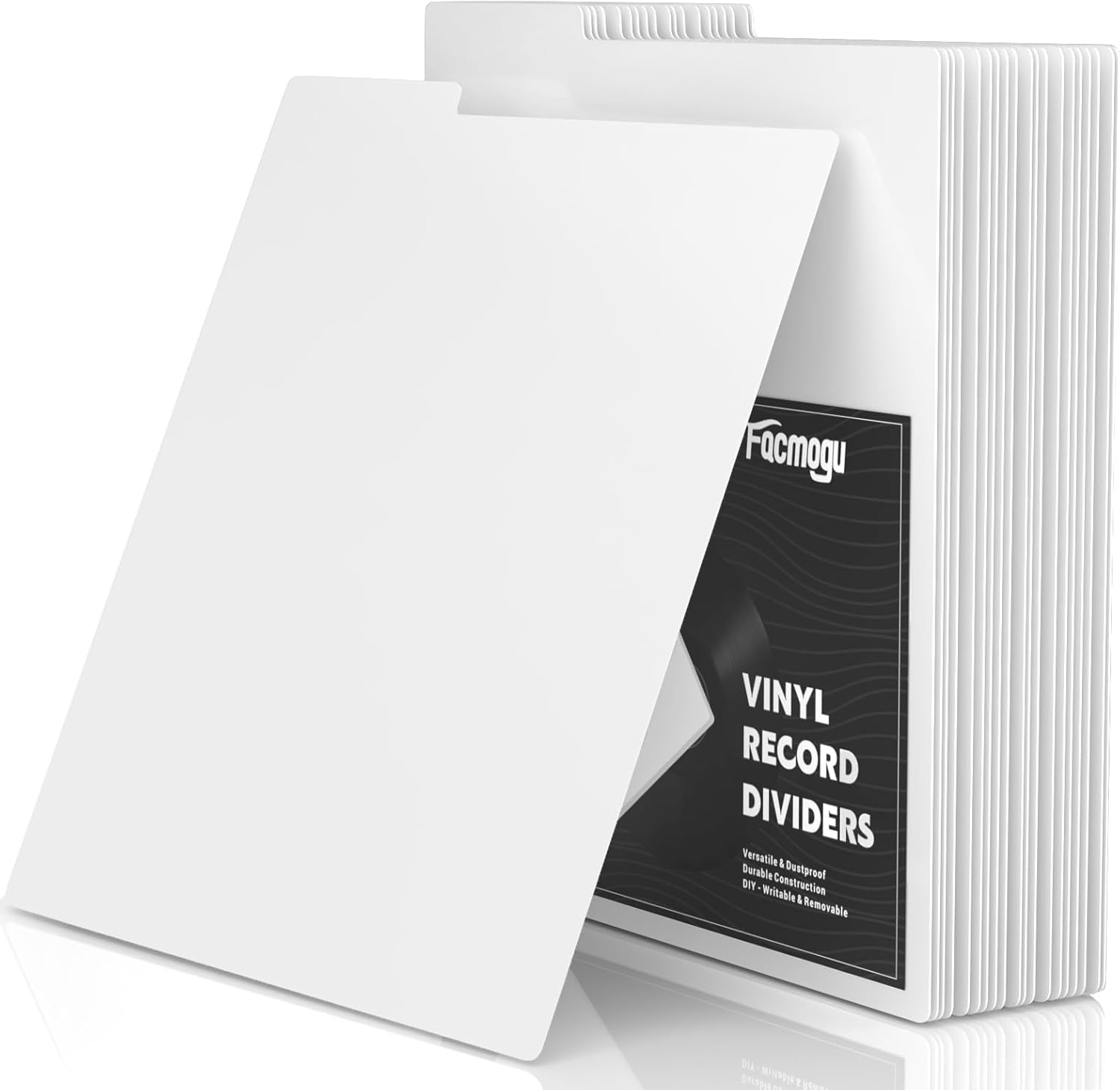 Facmogu 20PCS Vinyl Record Dividers, Upgrade Thicker 12" Plastic Vinyl Record Divider, Reusable DIY Blank Album Vinyl Separators for LP DVD Record Organization, Writable 33 RPM Record Dividers - White