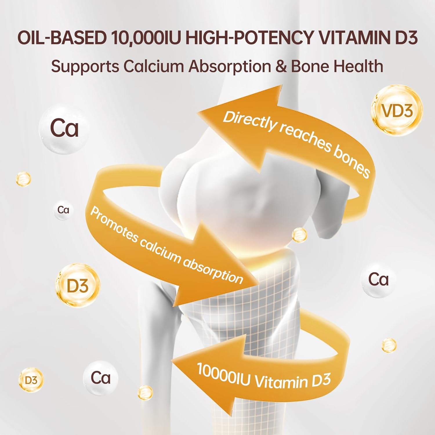 300 Pcs 2 in 1 Vitamin D3 10000 Iu plus K2 (MK-7) 200 Mcg Virgin Coconut Oil Softgels with Vitamins D & K Supports Calcium Absorption &ndash; Easy to Swallow image number 5