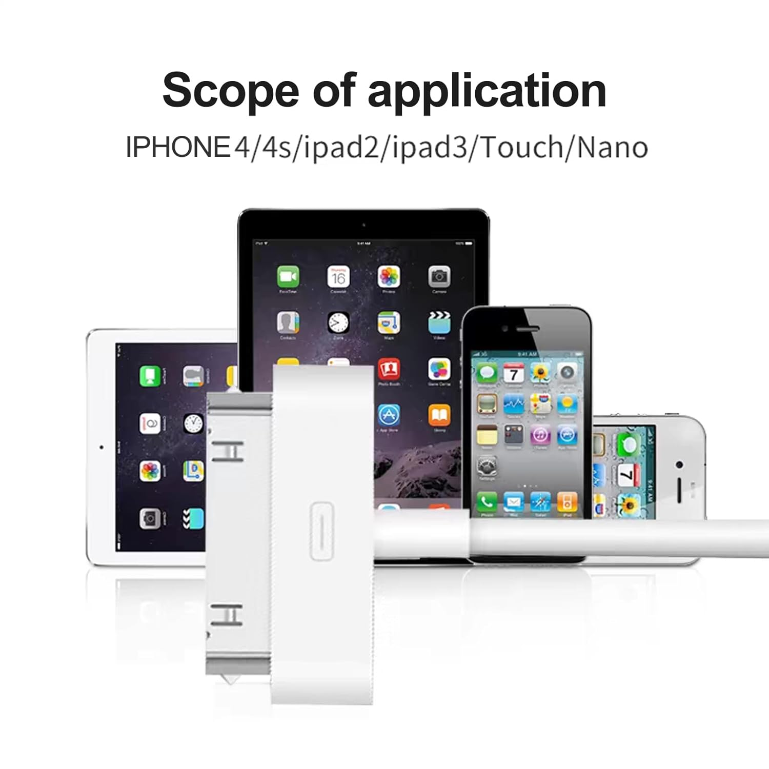 2Pcs Charger Cable, Fast Charging Charger, Cable Charging/Data Transfer, Applicable to 4/4S, 3G/3Gs, Ipad 3/2/1, Ipod Classic/Touch/Nano (White 1.5M Wire Length *2) image number 5