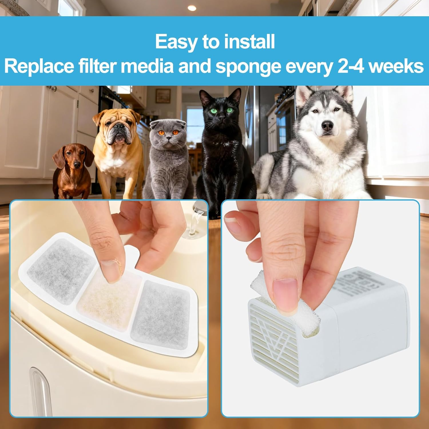 18Pcs Cat Water Fountain Filters for Hard Water, with Filter Cottons Reduces Limescale & Bad Smell Compatible with Oneisall PW04 3.5L Wireless Pet Fountain Long Lasting Filter Cartridges image number 5