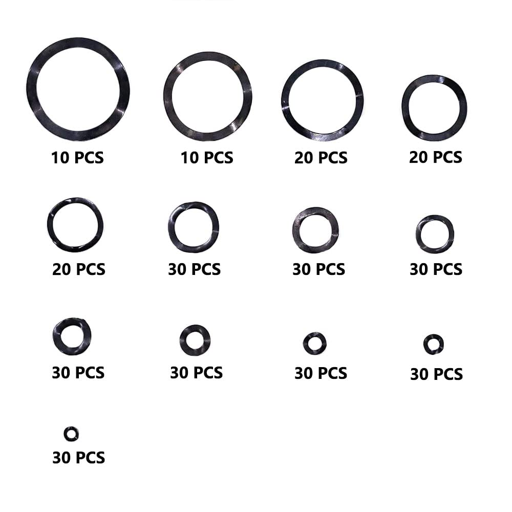 Washers Assorted, 320Pcs Carbon Steel Wavy Wave Crinkle Spring Washers, Compression Type Wavy Wave Crinkle Spring Washers Assortment Kit image number 4