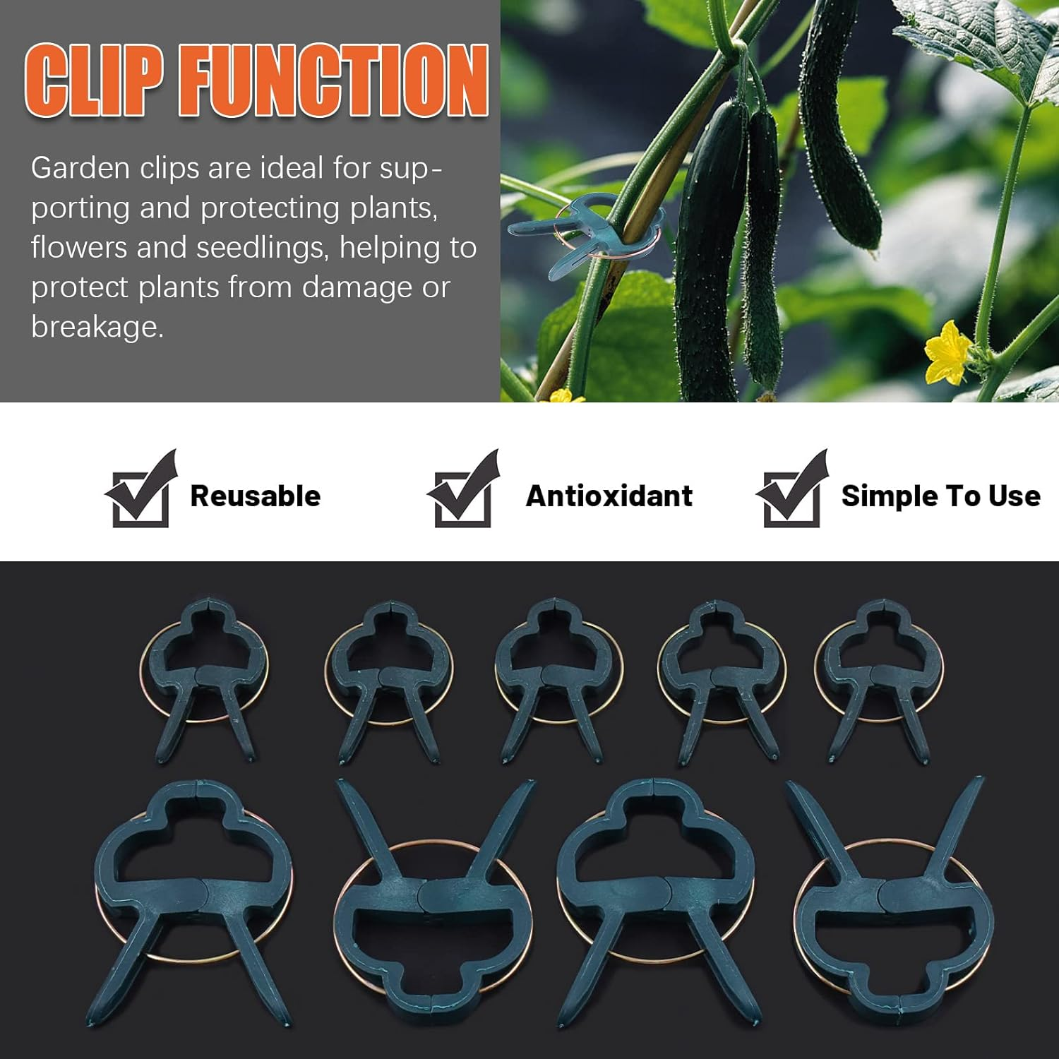 Tanstic 50Pcs Green Plant Support Clips Kit, 2 Sizes Plant Clips Garden Clips, Gardening Plant Flower Lever Loop Gripper Clips for Supporting and Straightening Stems, Stalks, Vines