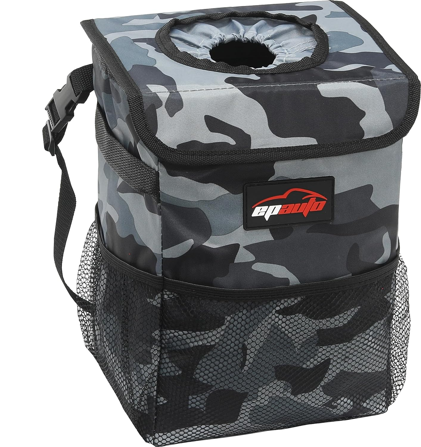 Epauto Waterproof Car Trash Can with Lid and Storage Pockets, Camouflage Grey