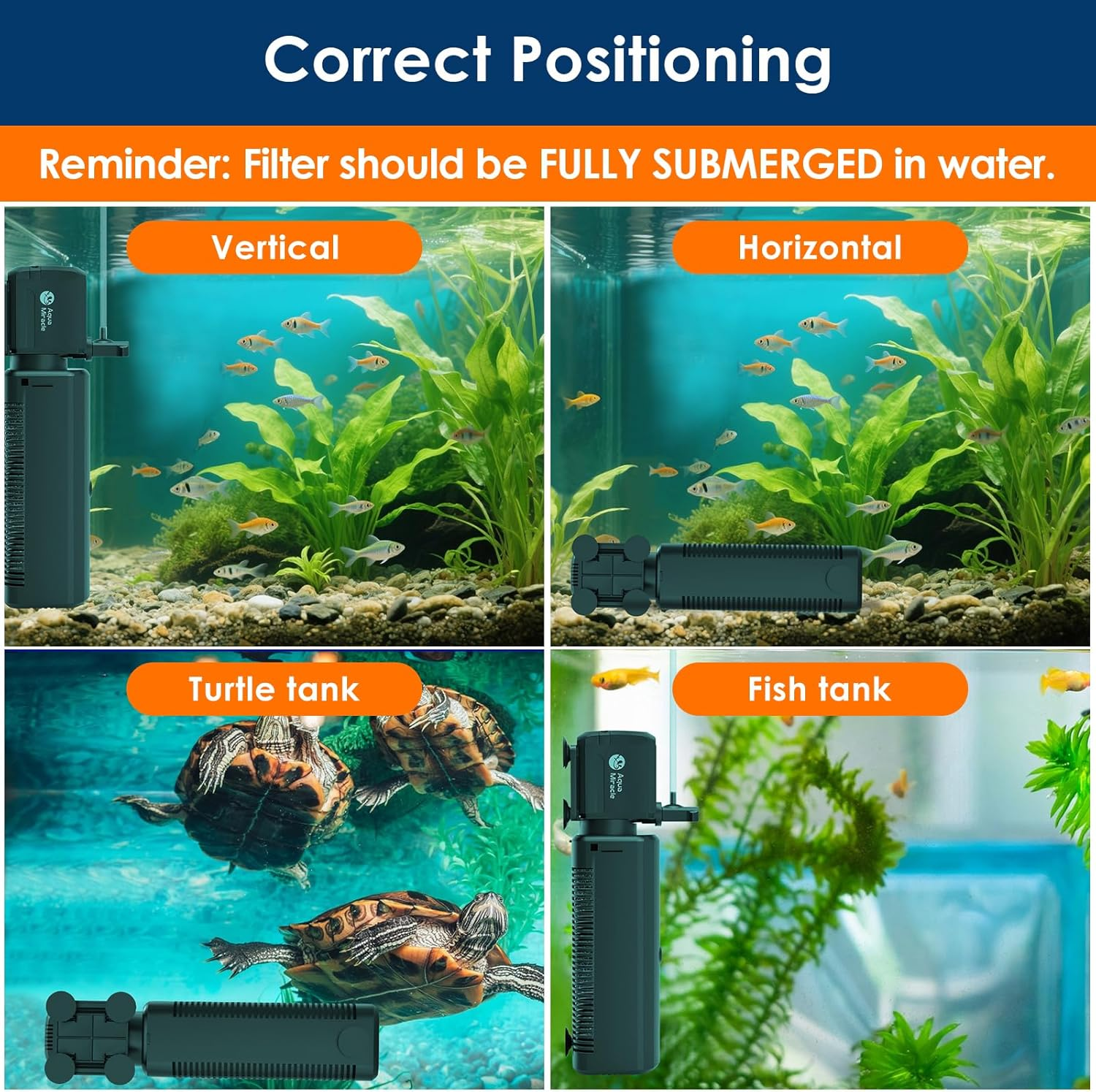 Aquamiracle Aquarium Filter with U - V Light & Filter Sponge, Fish Tank Filter with Timer for Green Water, Turtle Filter with Aeration & Rainfall Mode for Aquarium 20-70 Gallon image number 5