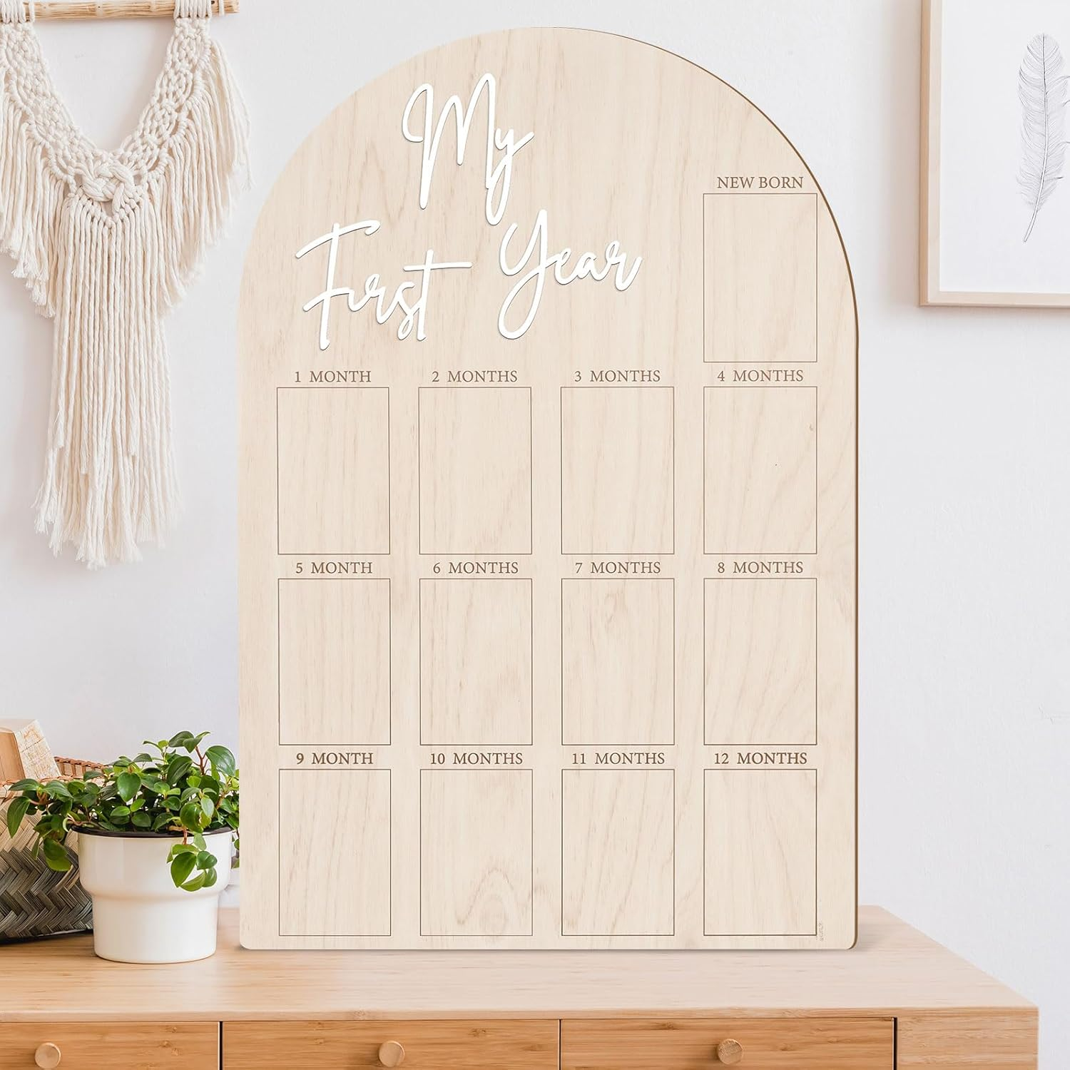 Bosctanuc Large My First Year Picture Frame for 33 X 22 Inch Wooden Photo Board,12 Monthly Photo Display 1St Birthday Decorations Baby Gift for Newborn Keepsake,Baby Monthly Milestone image number 4