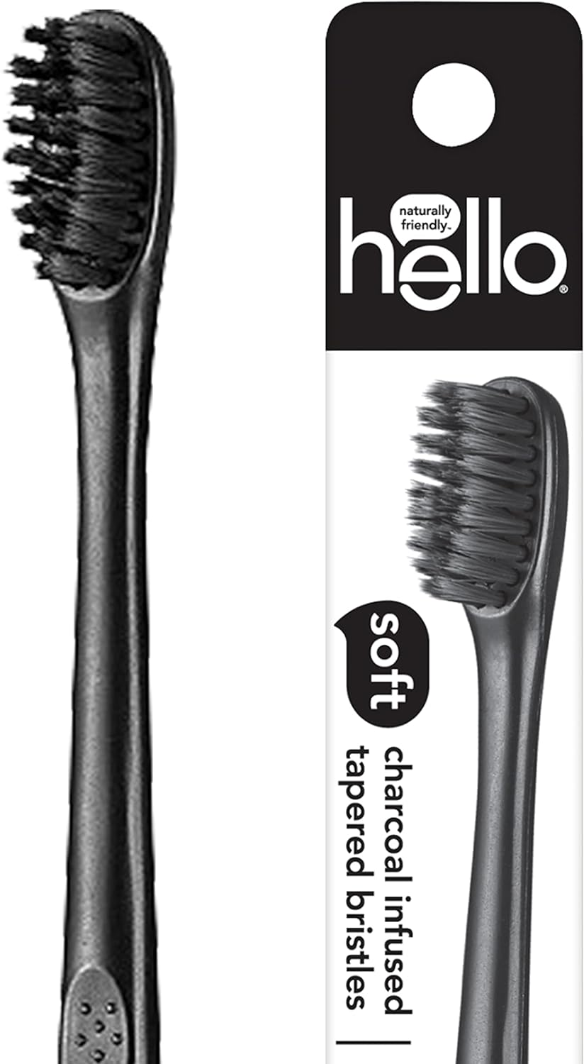Hello Charcoal Infused Manual Toothbrush, 1 Pack, Soft Tapered Bristles, Black, BPA Free image number 4
