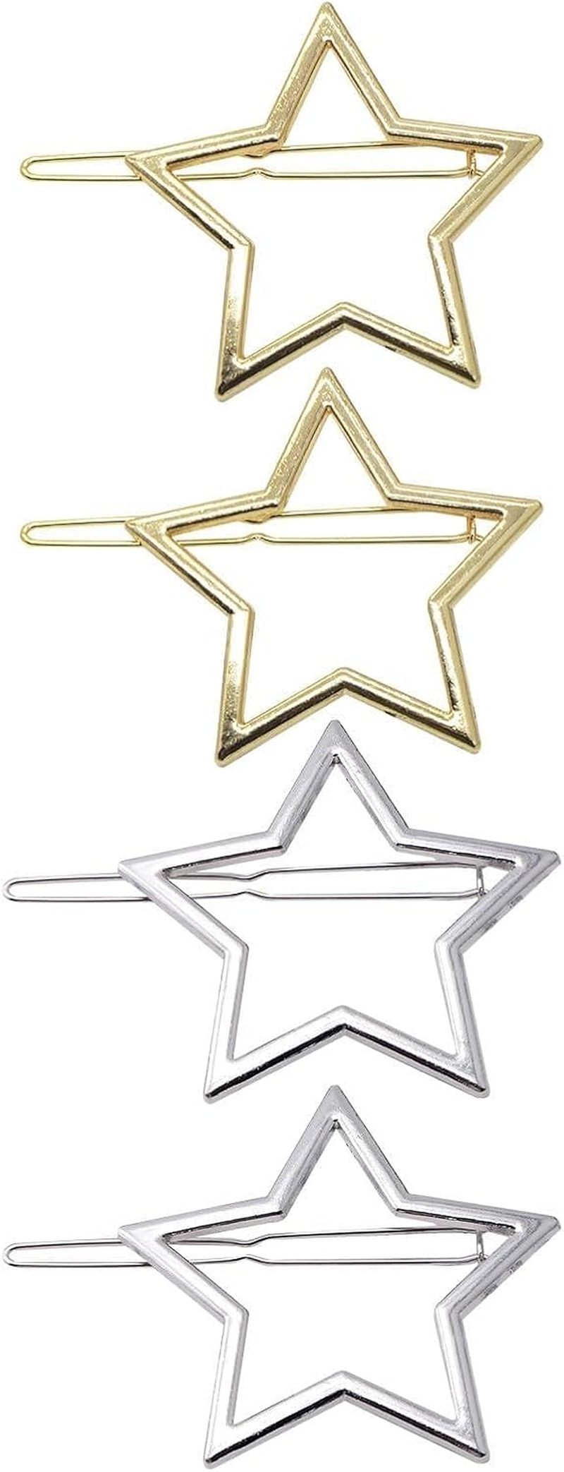 Aikeis 4 Pack Metal Star Hair Clips for Women Girls Chic Simple Fashion Hair Accessories Simple Hair Accessories (Gold, Silver) image number 1