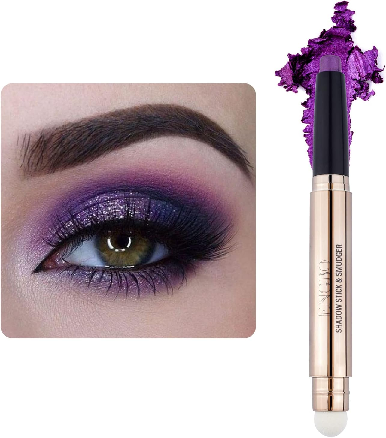 Eye-Shadow Stick Makeup Cosmetics Eye Brightener, Rotatable Cream Eye Shadow Pencil, Glitter Shimmer Eyeshadow Stick with Sponge Smudger for Eye Makeup (08# Violet Shimmer) image number 1