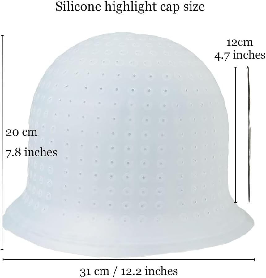 MUNZE Silicone Highlight Cap, Highlight Cap, Reusable Salon Hairdressing Cap, Salon Hair Dye Cap for Women Girls Colouring Hair, with Metal Hook, White, for Women and Girls image number 1
