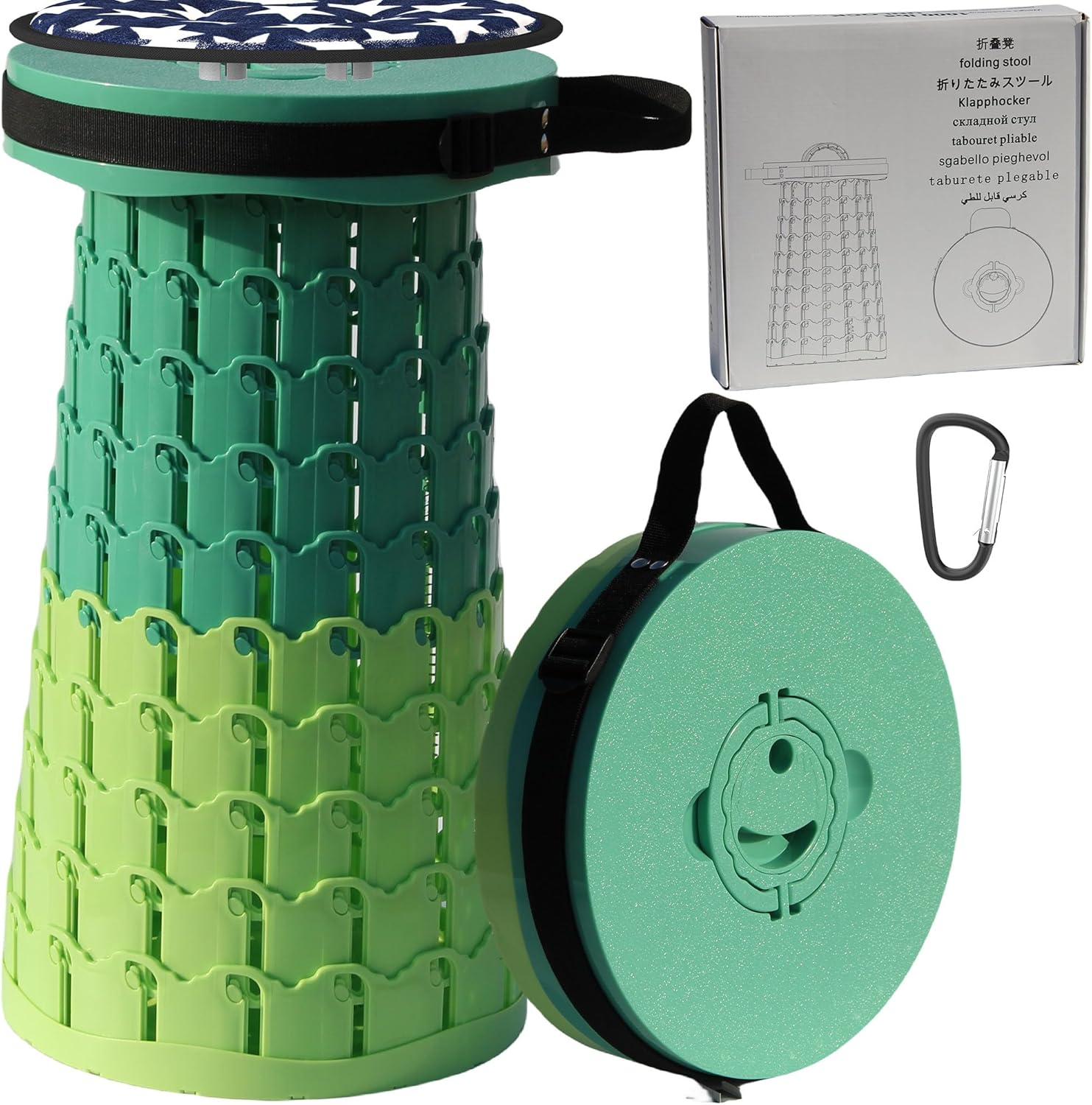 ALEVMOOM Upgraded XXL Collapsilbe Stool with Cushion,More Sturdy and Height 50Cm,D30Cm,Portable and Lightweight Adjustable Telescoping Stool for Camping Hiking BBQ Max Loading 1000Ibs