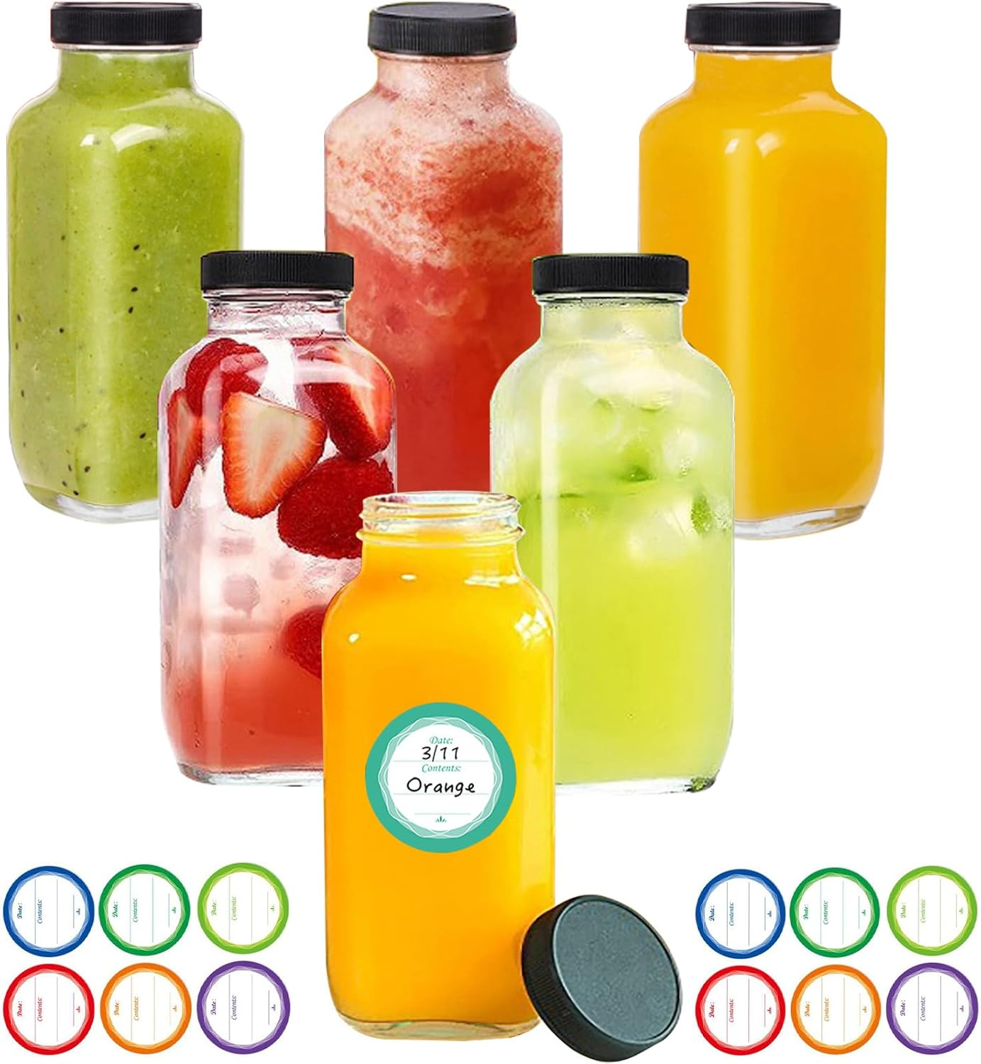 Glass Juice Bottles 12Oz, 6 Pack Reusable Glass Water Bottles with Labels and Lids, BPA Free Homemade Beverages Bottle image number 6