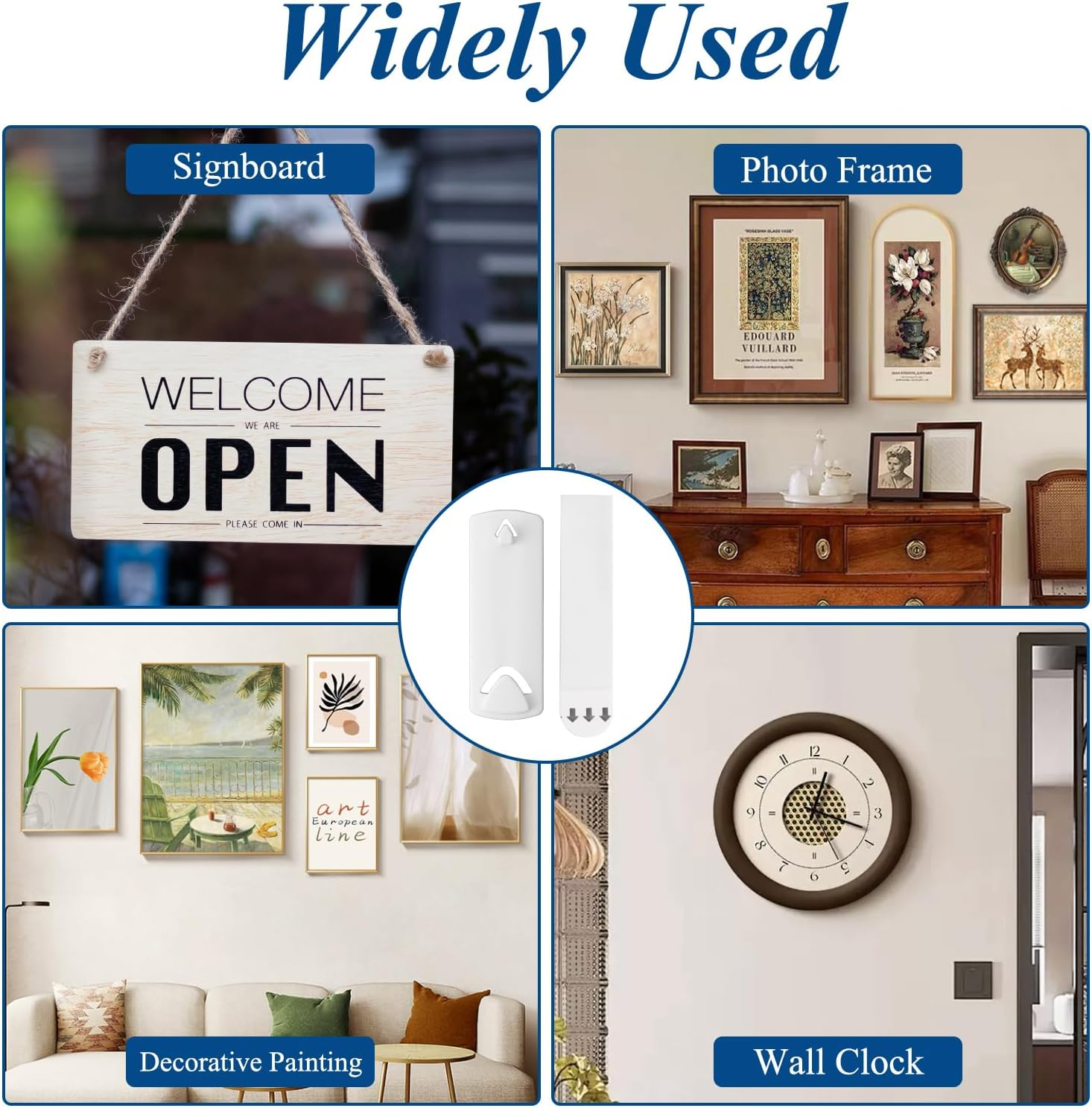 32 Pcs Picture Hangers for Sawtooth and Wire Frame, 8 Picture Hangers & 16 Large Removable Adhesive Strips, Strong Self-Adhesive Picture Hooks No Nails Kits for Large Frame Walls Doors Closets image number 1