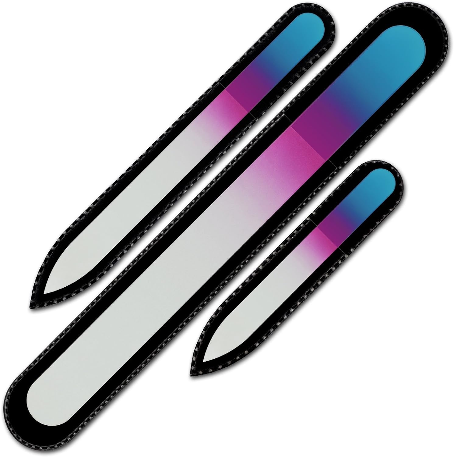 Mont Bleu Set of 3 Crystal Nail Files in Velvet Pouch, Rainbow Colors, Genuine Czech Tempered Glass, Lifetime Guaranty, Hand Made in Czech Republic, Glass Nail Files Prime by Mont Bleu