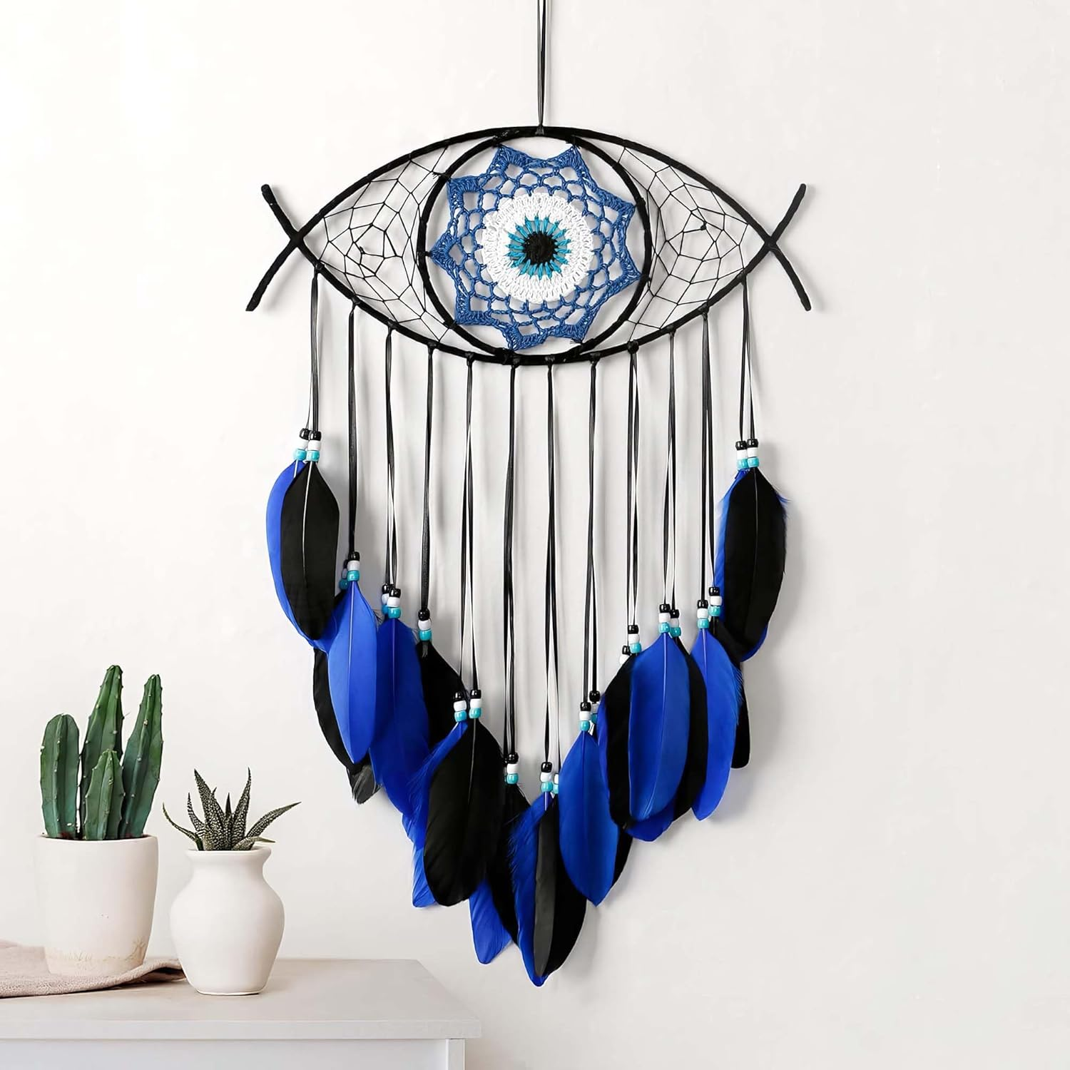 Evil Eye Dream Catcher - Handmade Feather Wall Hanging Decor for Protection, Good Luck & Home Blessing image number 3