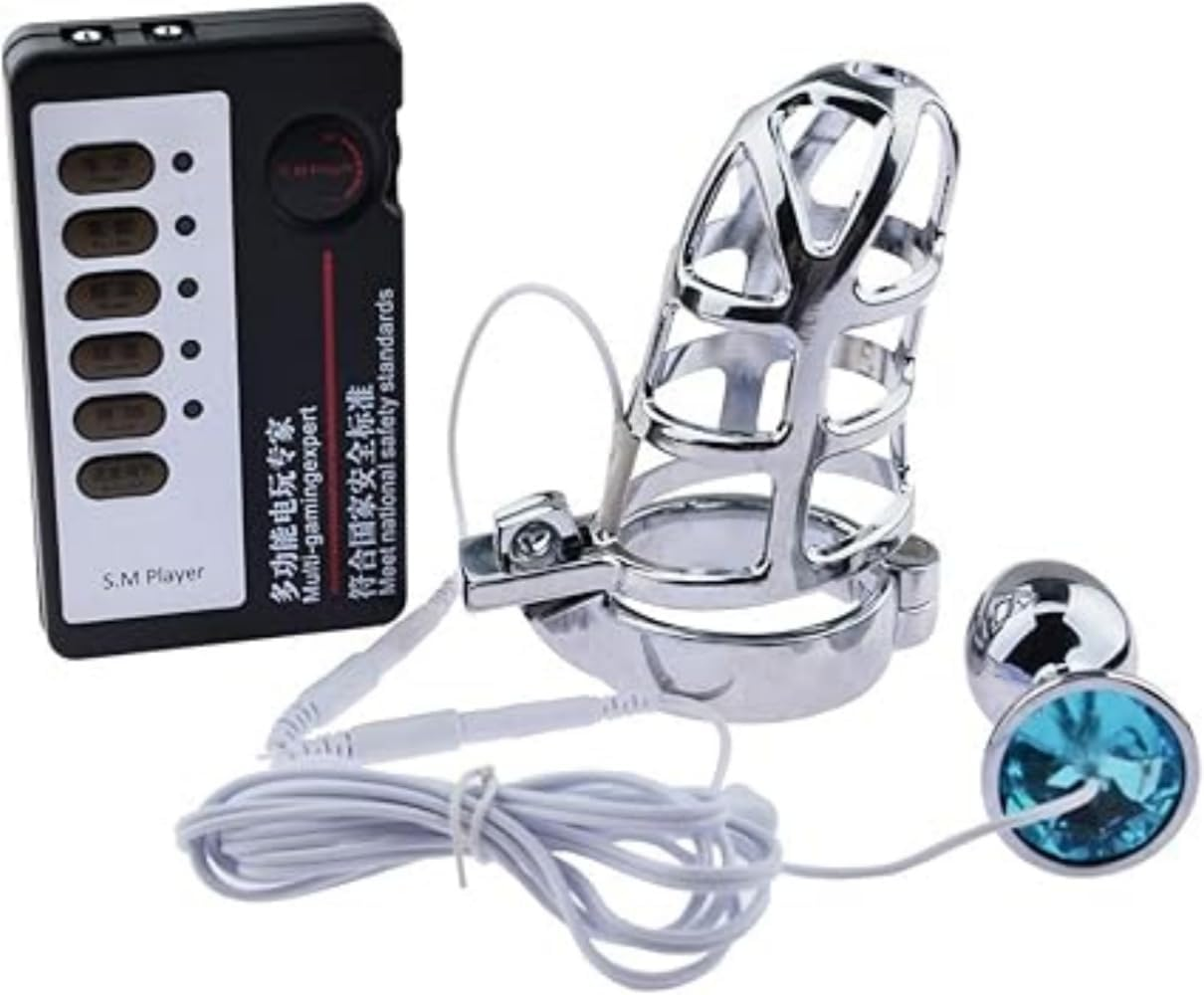 Vibrating Anal Plug Chastity Cage Chastity Lock Electric Shock Stainless Steel Male Metal Beginner Device Penis Ring Prevent Ere-Ction Couple Sex Toys SM for Male 50Mm image number 2