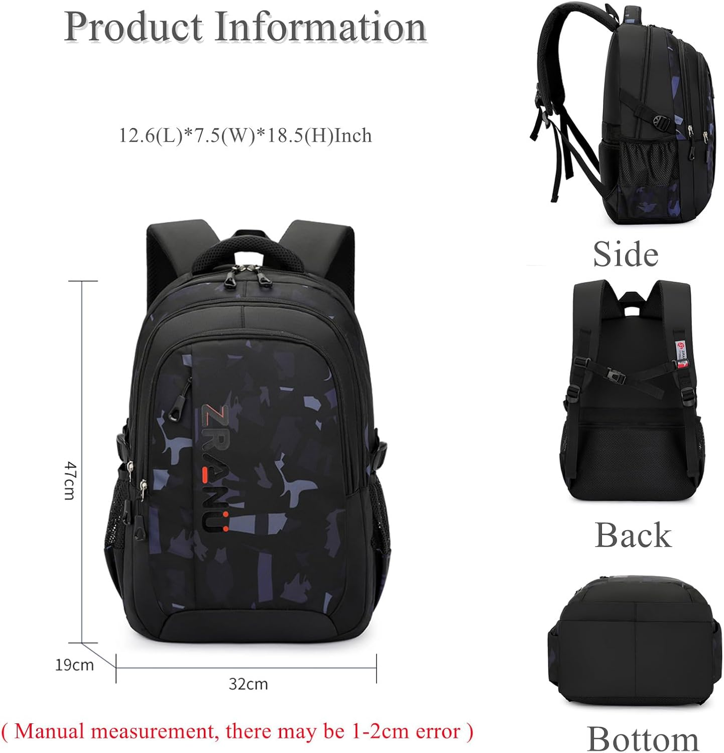 EKUIZAI Camouflage or Geometric Print Boys Backpack Kids Schoolbag Black Cool Backpack for Teen Boys - Brown image number 4